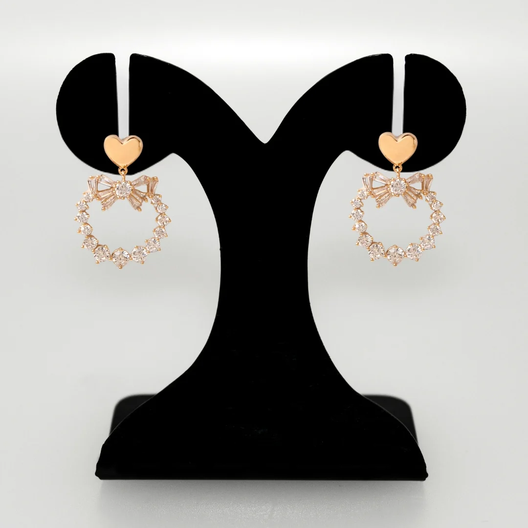 Gold Heart Wreath Dangler Earrings - Image 6