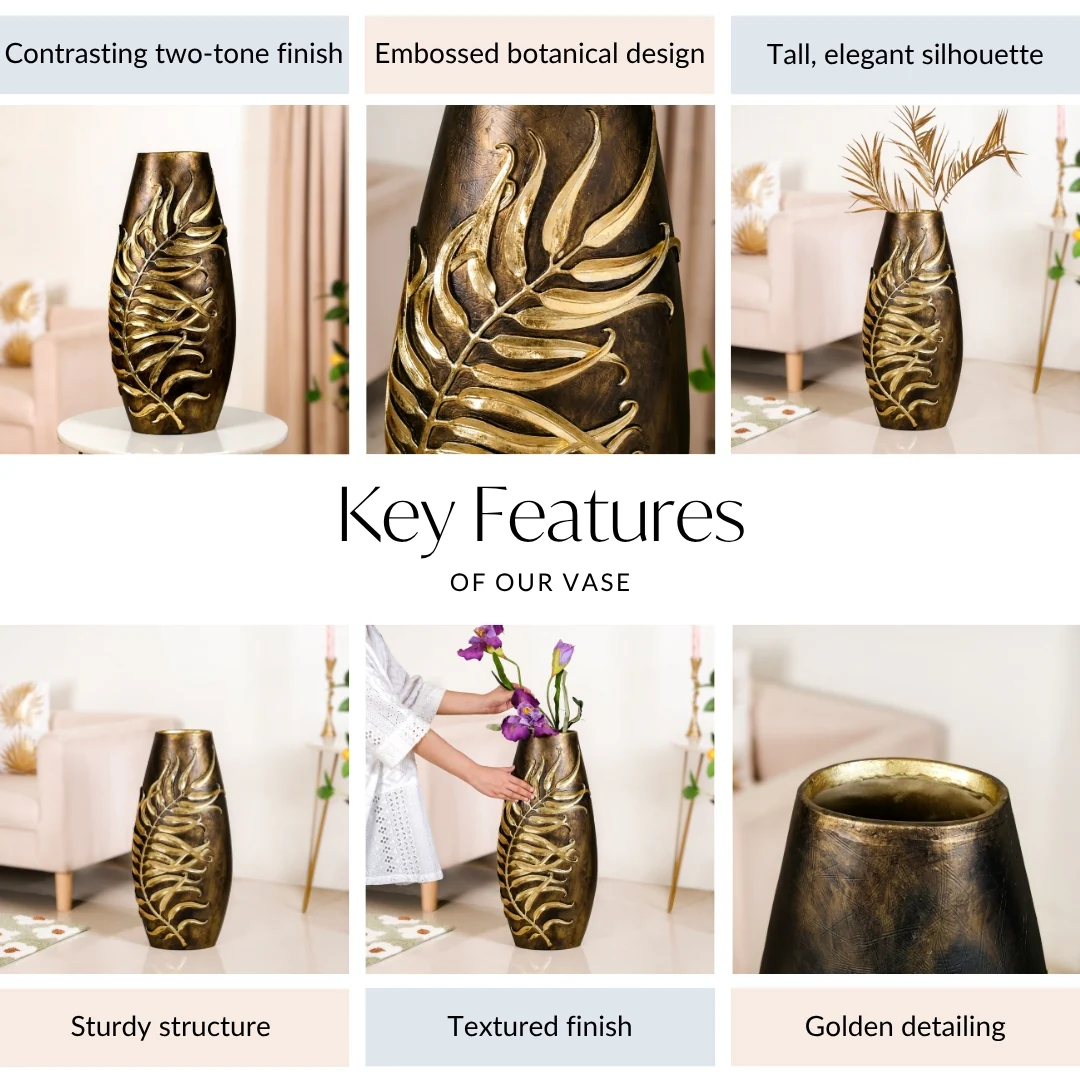 Gold Leaf Sculpted Flower Vase For Floor - Image 5