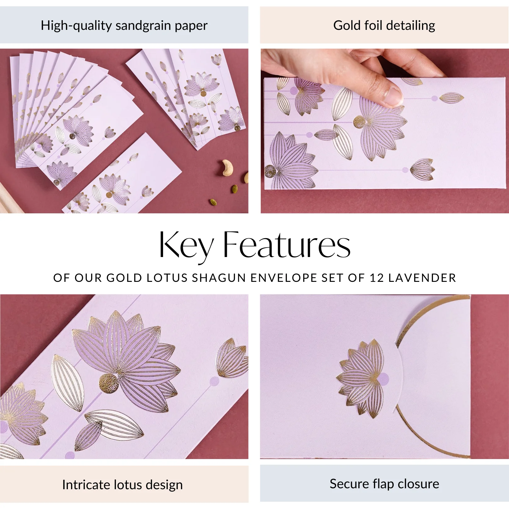 Gold Lotus Gift Envelope For Cash Set Of 12 Lavender - Image 5