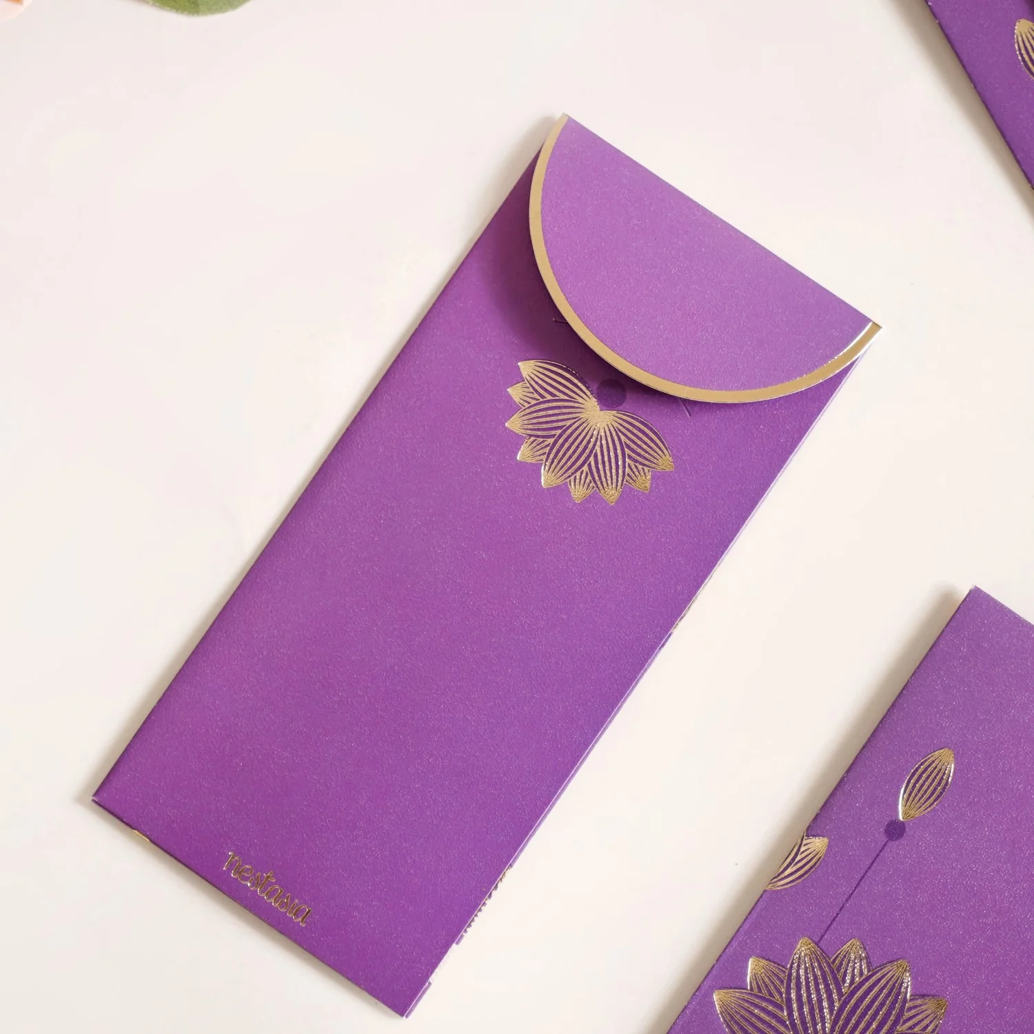 Gold Lotus Shagun Envelope Set Of 12 Purple - Image 8
