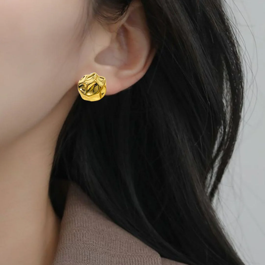 Gold Meteor Dented Stud Earrings - Image 5