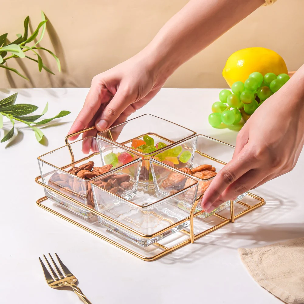 Gold Rim Crystal Bowls Tray Set Of 5 200ml - Image 2