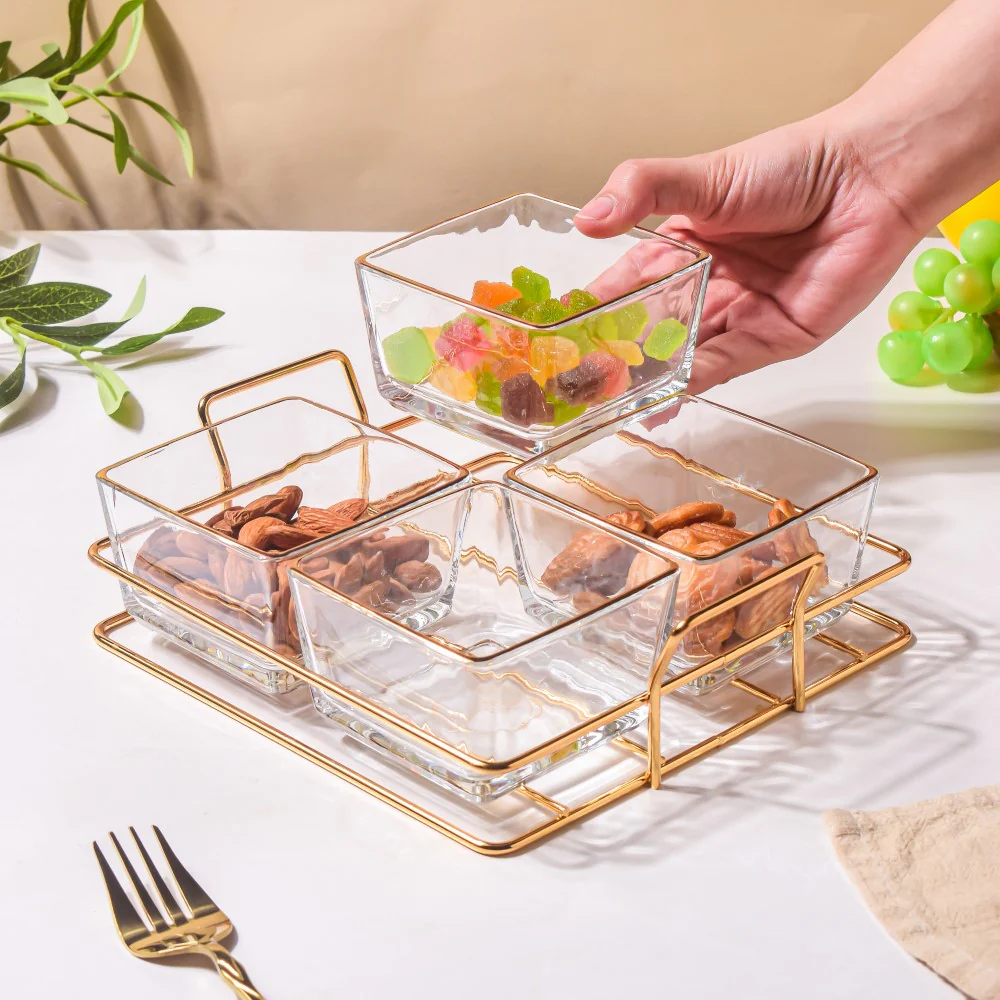 Gold Rim Crystal Bowls Tray Set Of 5 200ml - Image 5