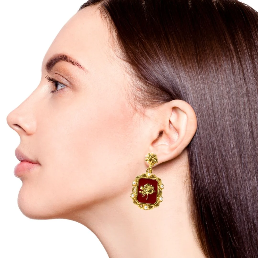 Gold Roses Dangle Earrings - Image 5