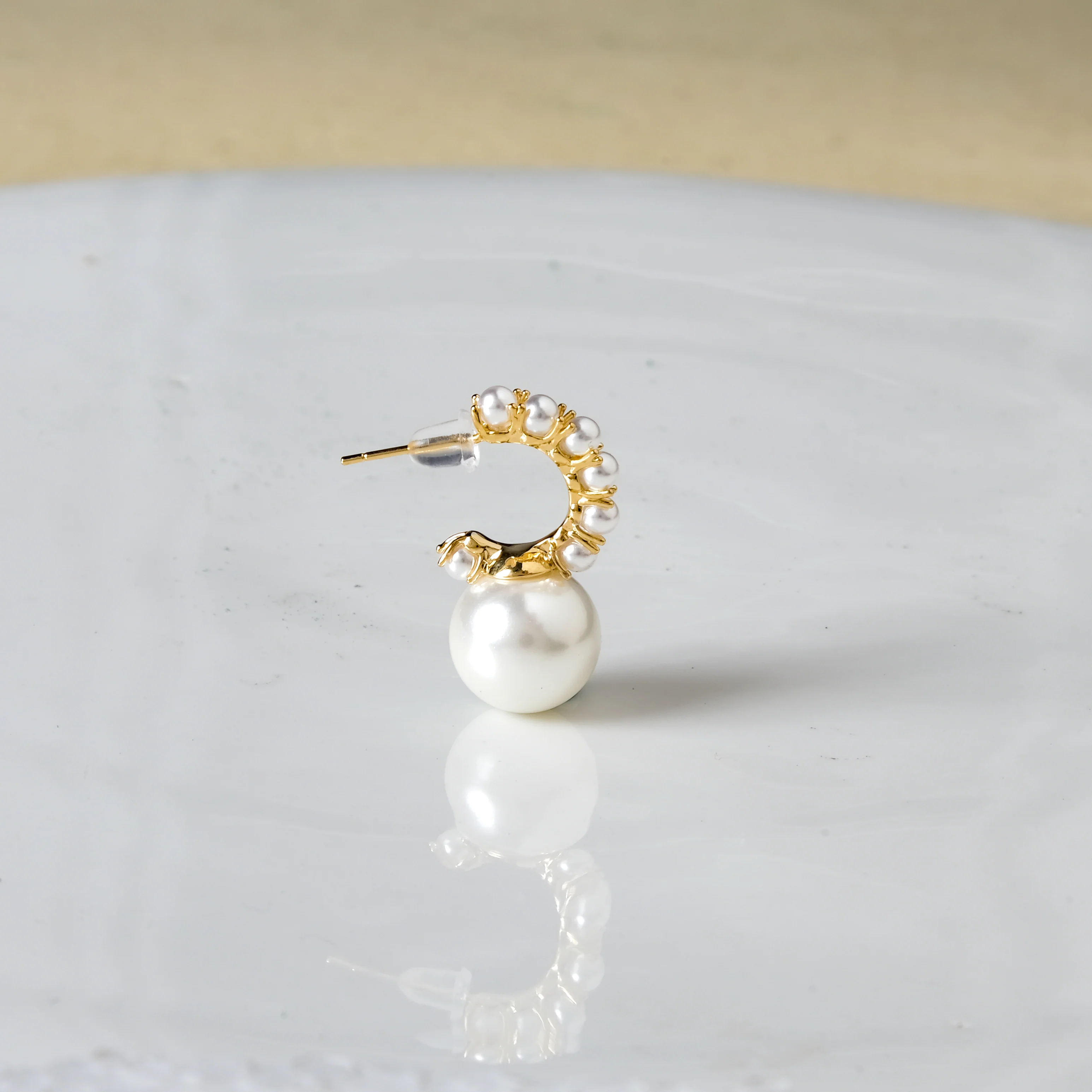Gold Semi Hoop With Pearl Drop - Image 5
