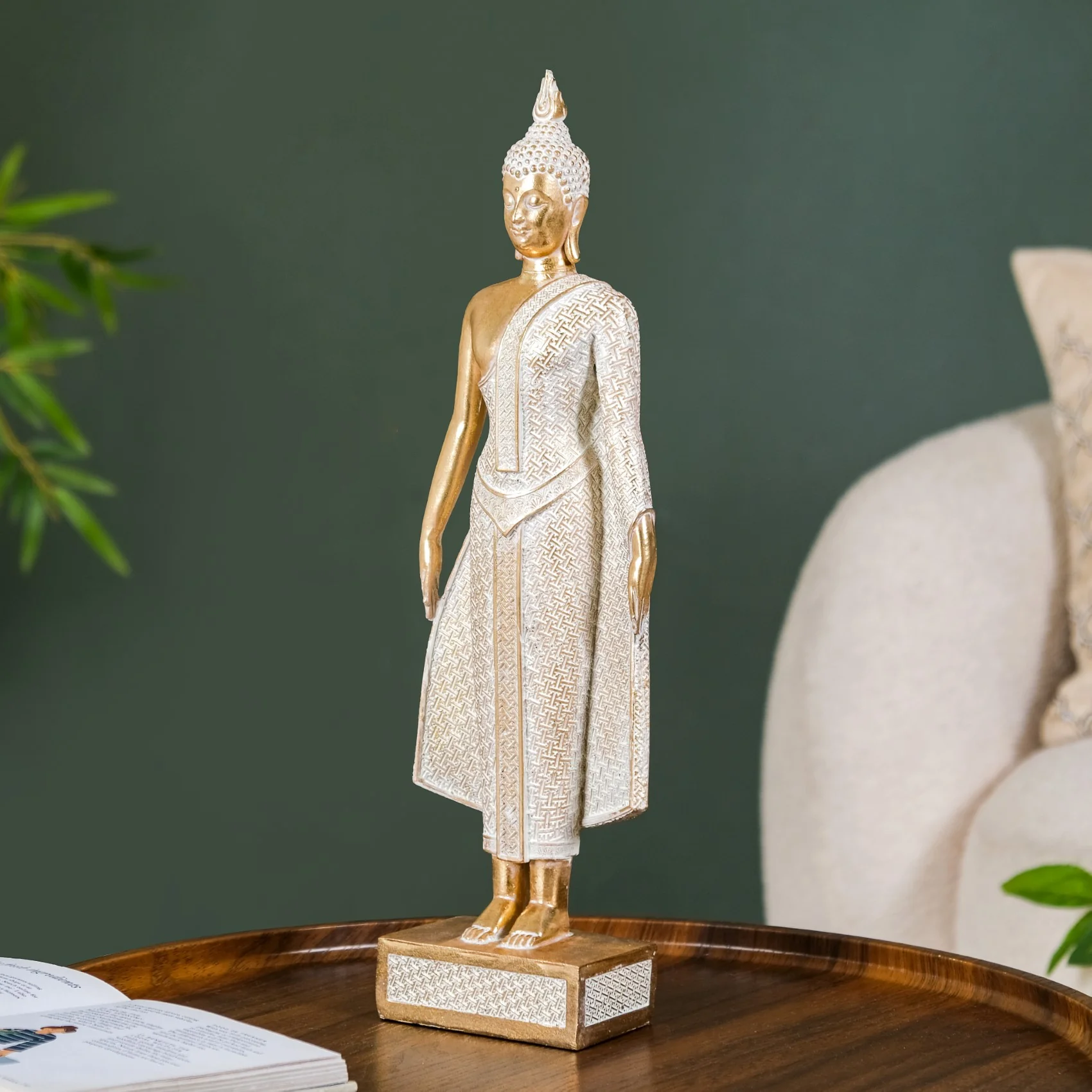 Gold Standing Buddha Decor Statue Large 16 Inch - Image 3