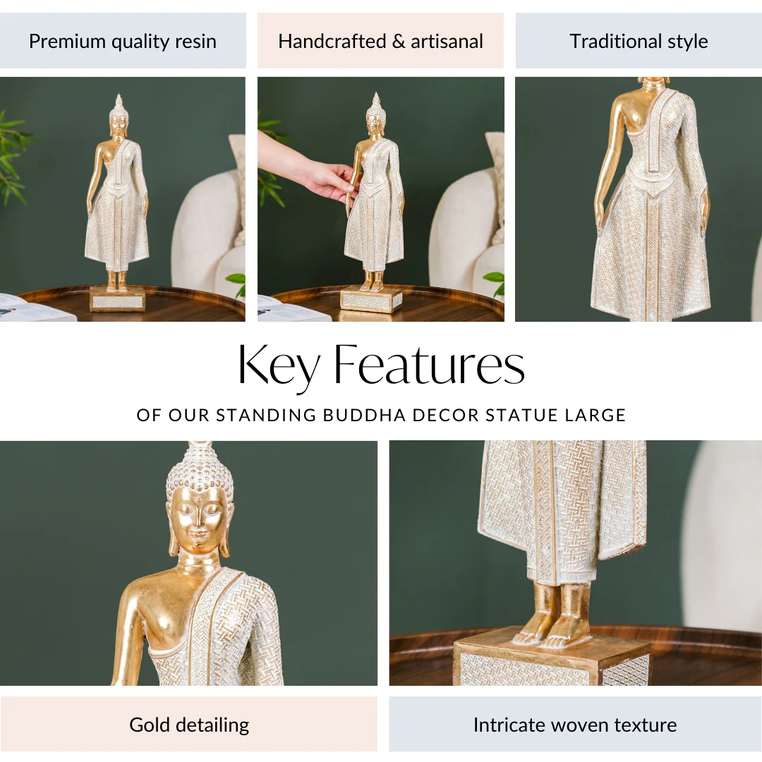 Gold Standing Buddha Decor Statue Large 16 Inch - Image 4