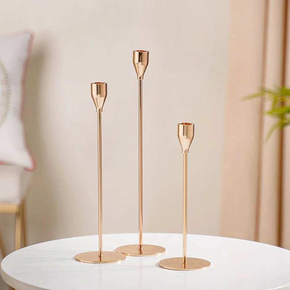 Gold Taper Candle Holder Set Of 3 - Image 3
