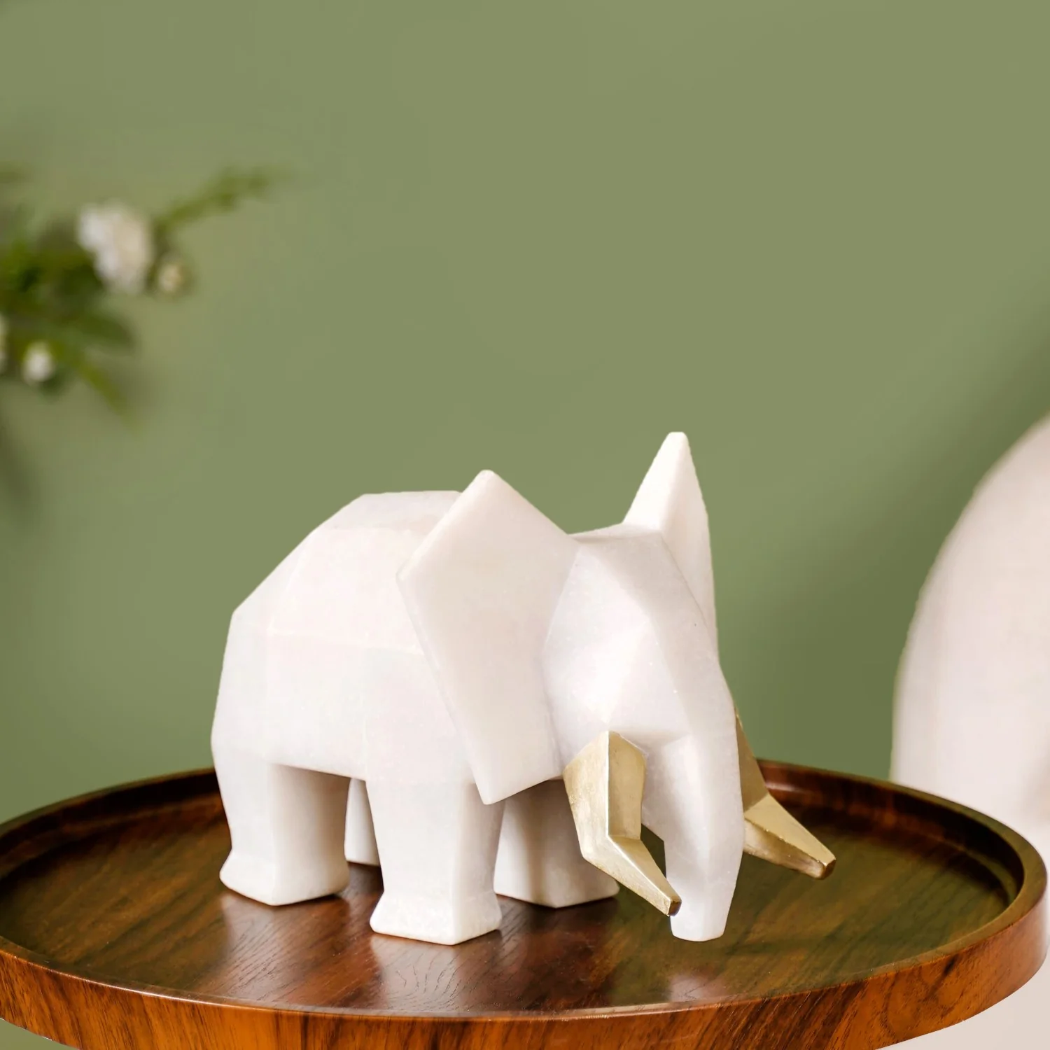 Gold Tusker Geometric Elephant Decor Marble Finish Figurine - Image 2