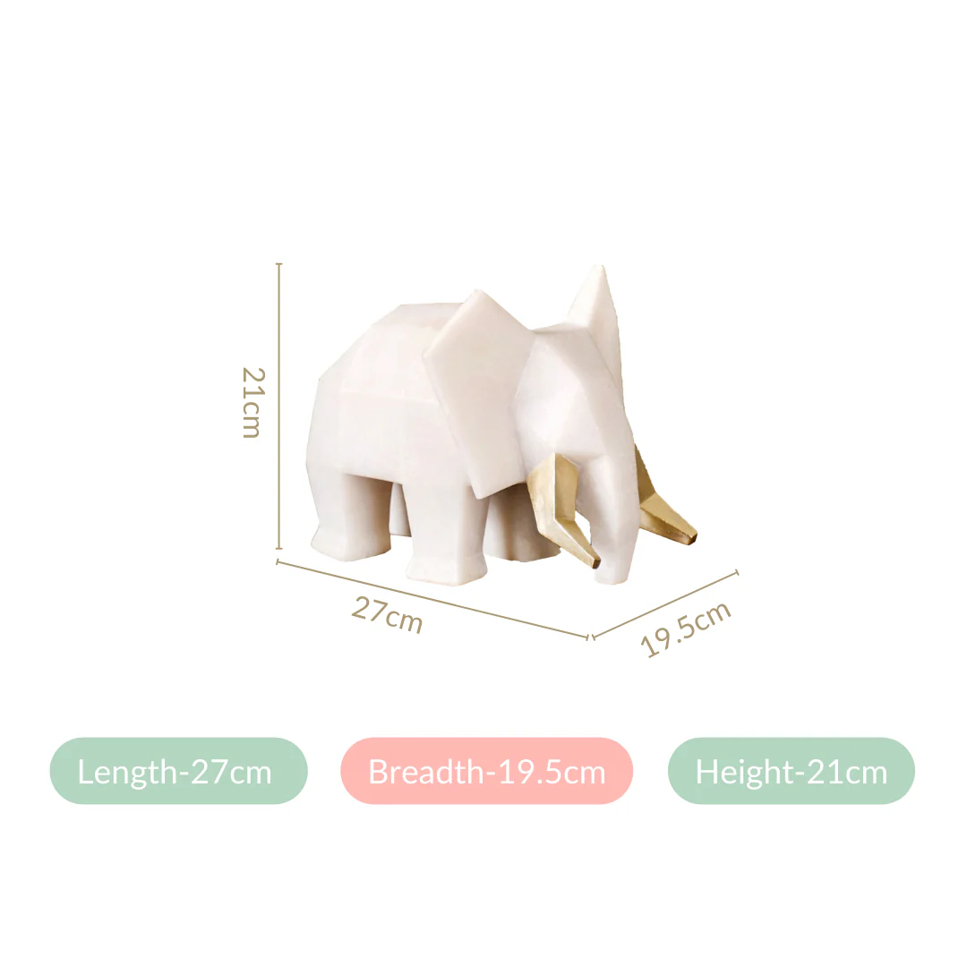 Gold Tusker Geometric Elephant Decor Marble Finish Figurine - Image 4