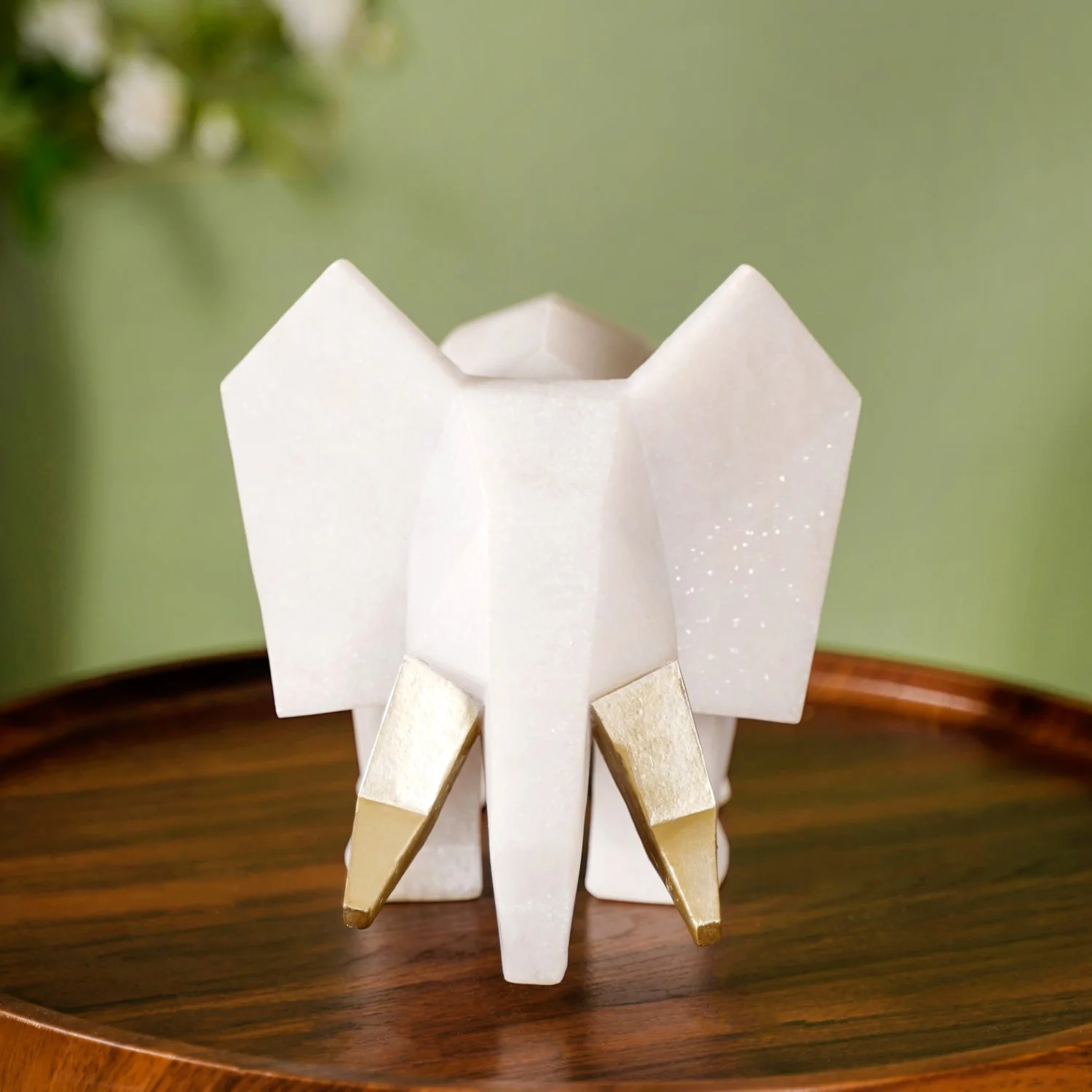 Gold Tusker Geometric Elephant Decor Marble Finish Figurine - Image 6