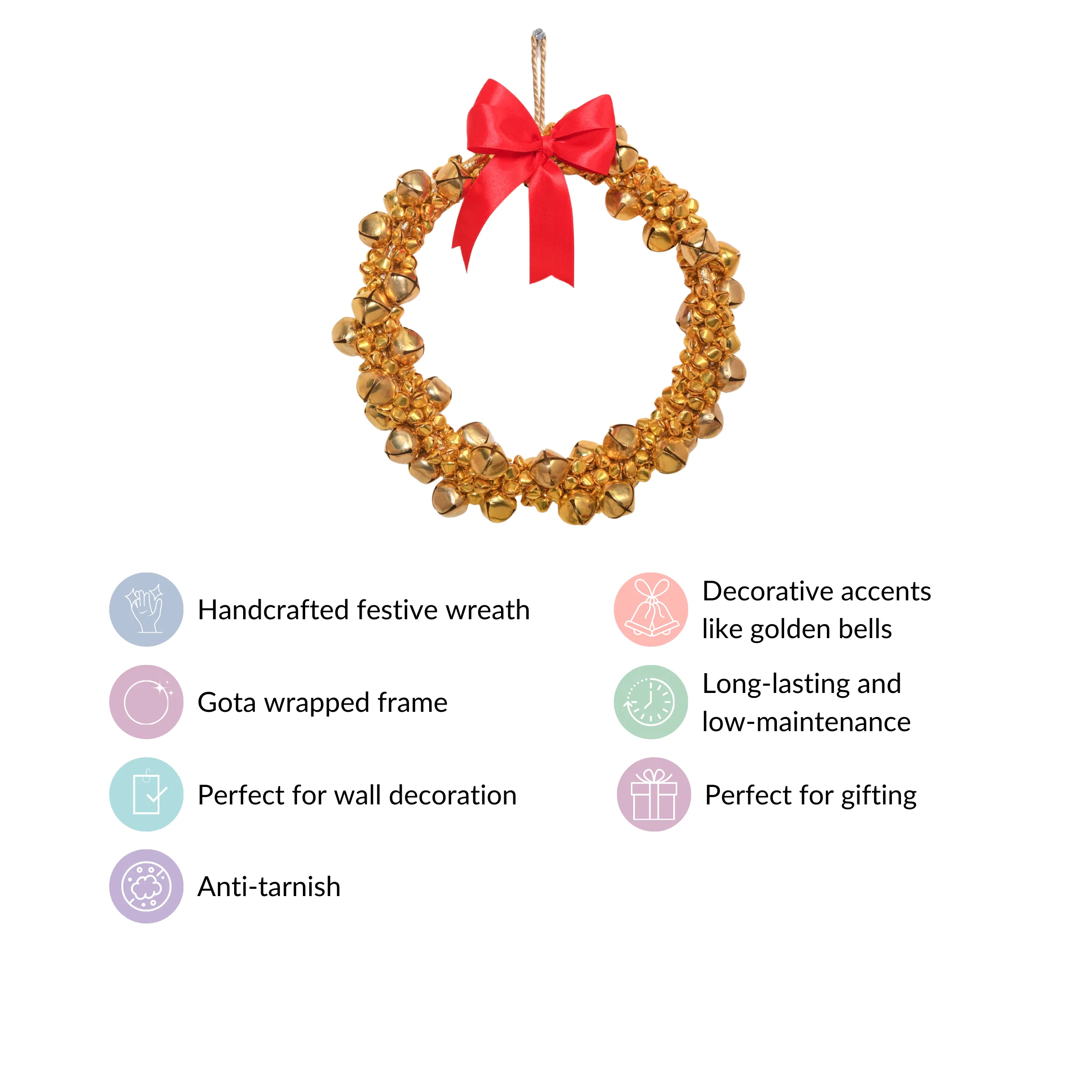 Gold Wreath With Bells 8 Inch - Image 7