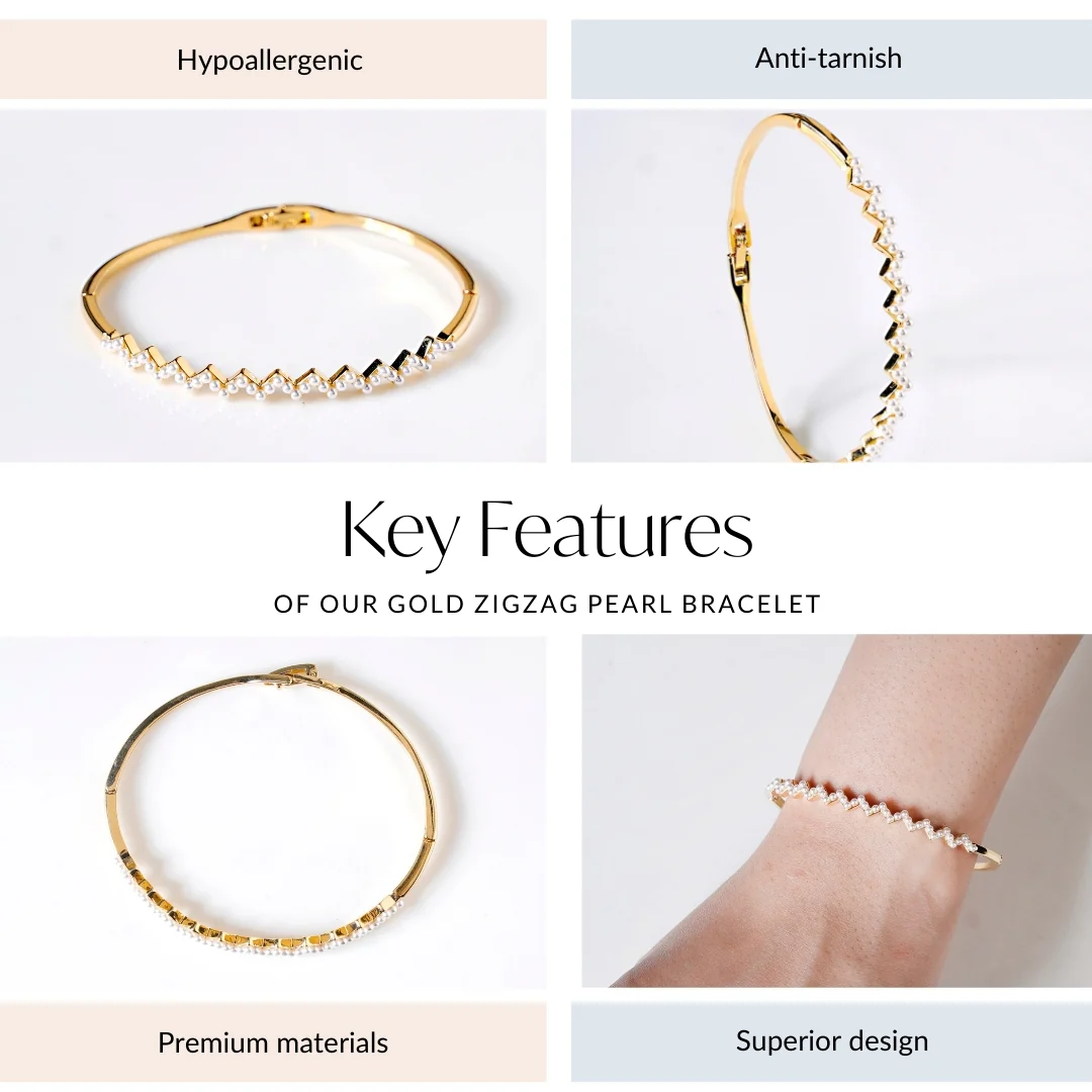 Gold Zigzag Pearl Bracelet - Image 4