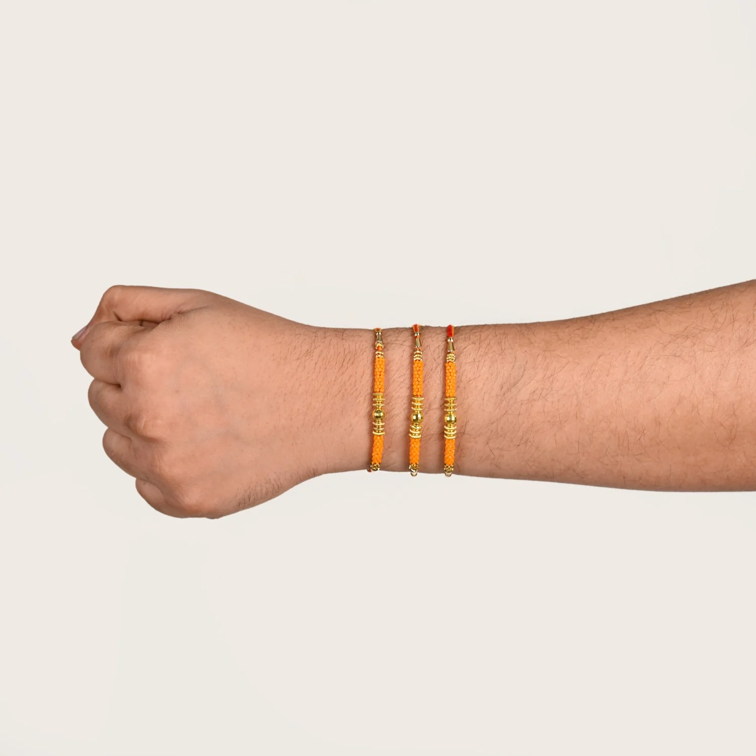 Golden Beads Orange Rakhi Gift Set - Image 3
