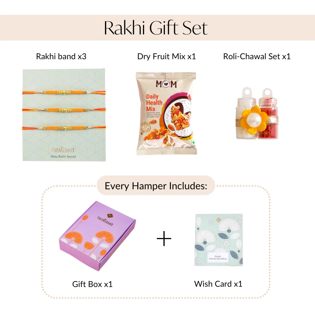 Golden Beads Orange Rakhi Gift Set - Image 4