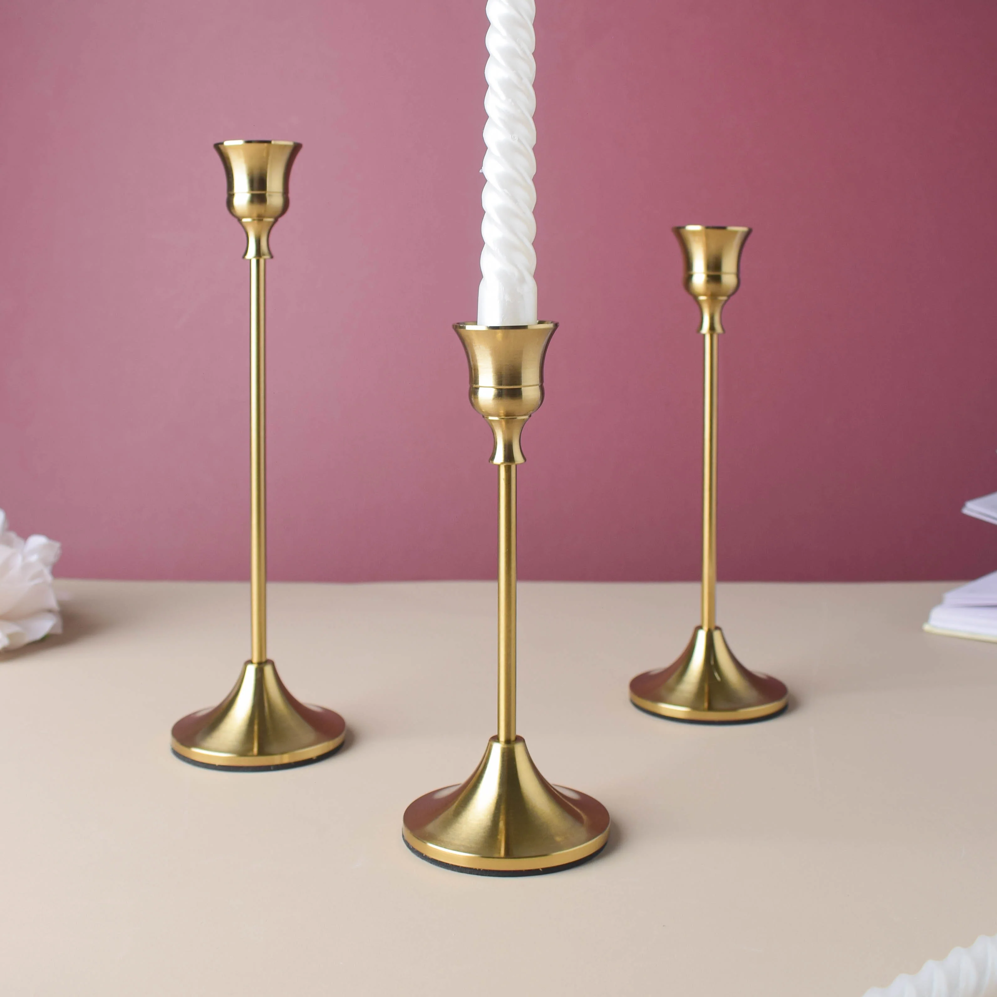 Golden Candle Stand Set Of 3 - Image 3