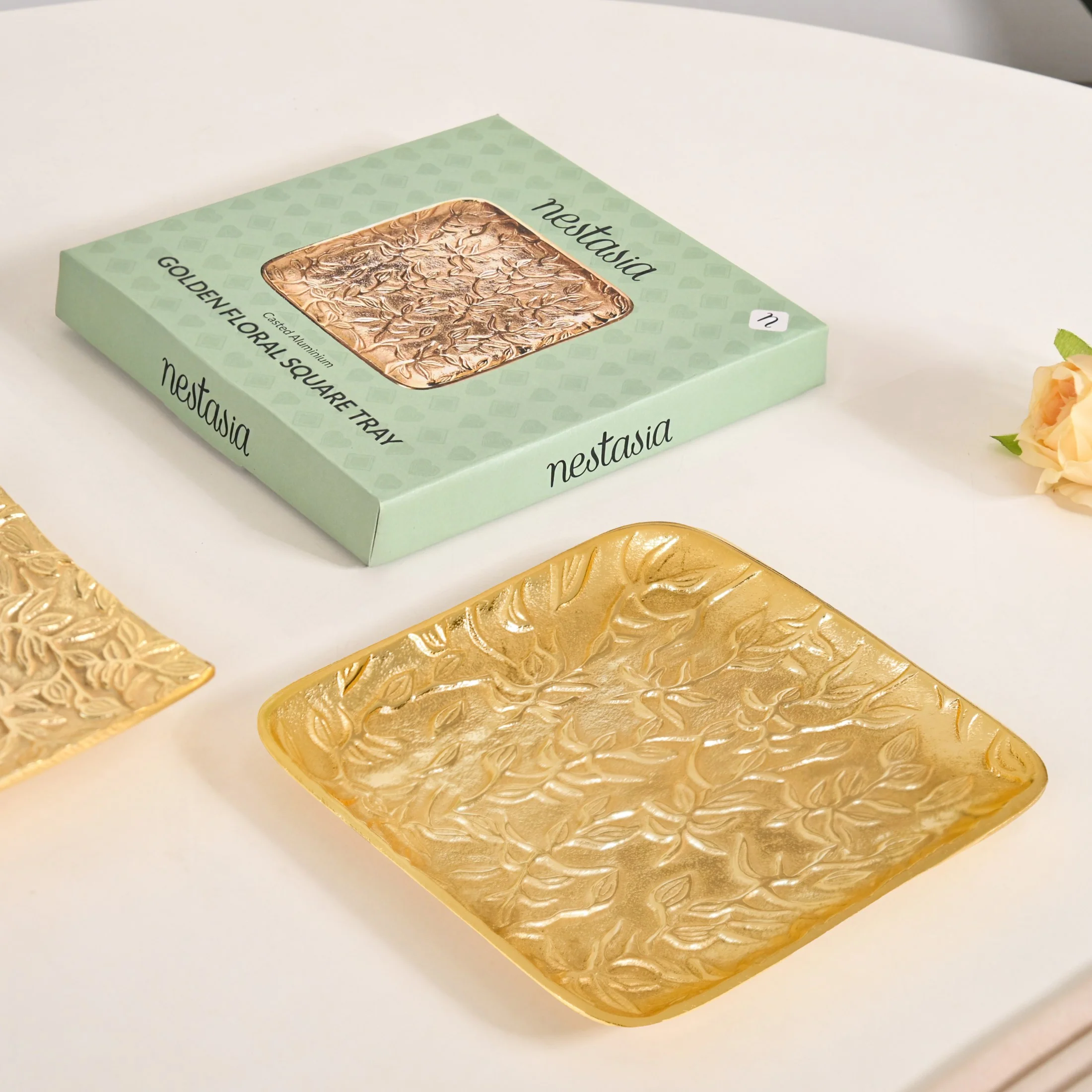 Golden Crest Floral Metal Decorative Tray - Image 5