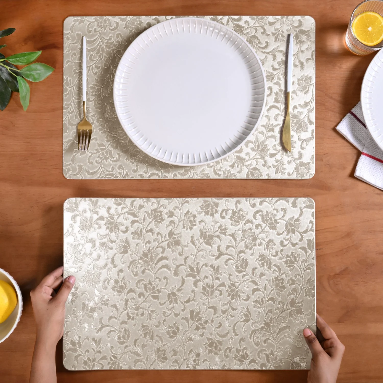 Golden Flower Placemat Set Of 6 - Image 2