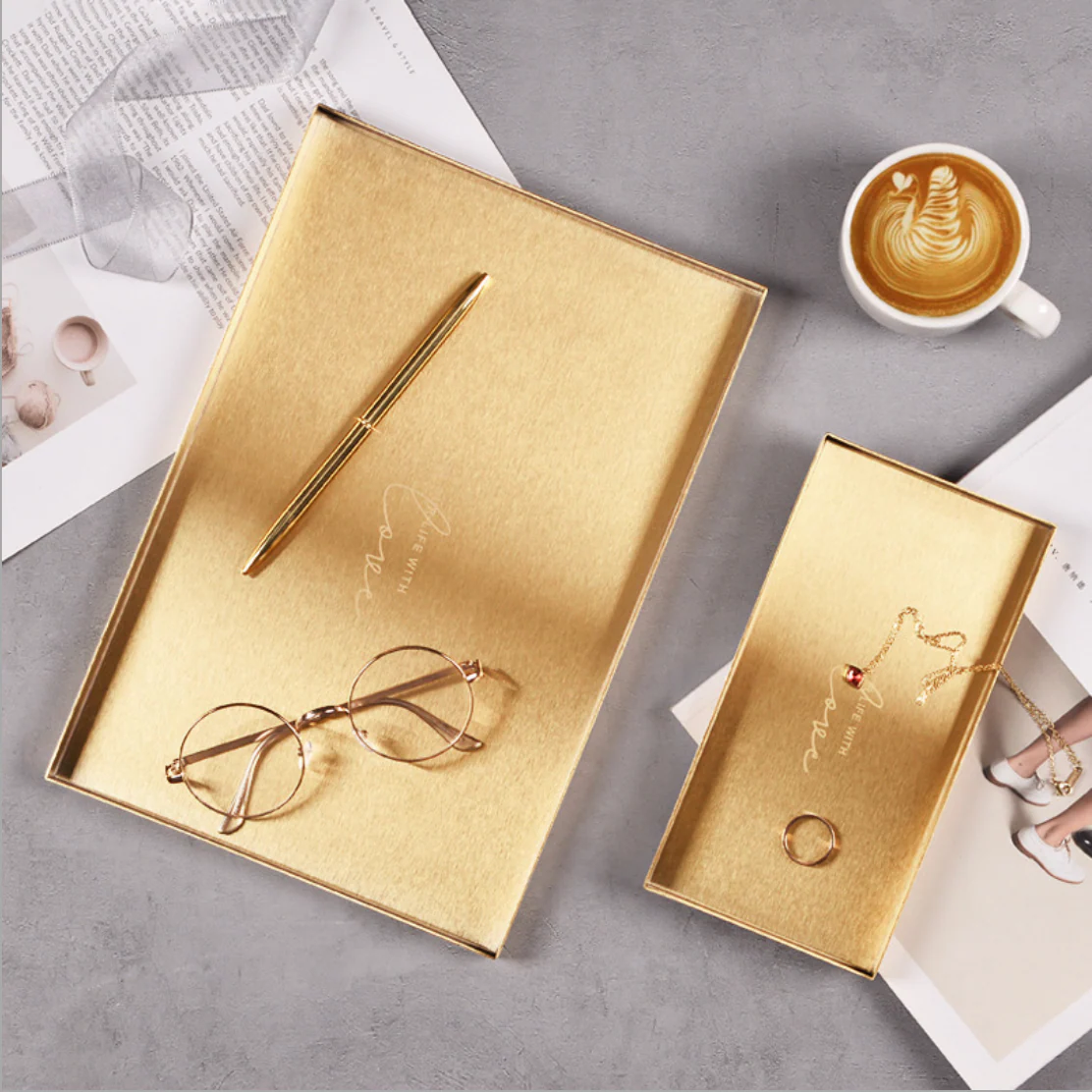 Golden Metal Tray Rectangle Small 8 Inch - Image 3