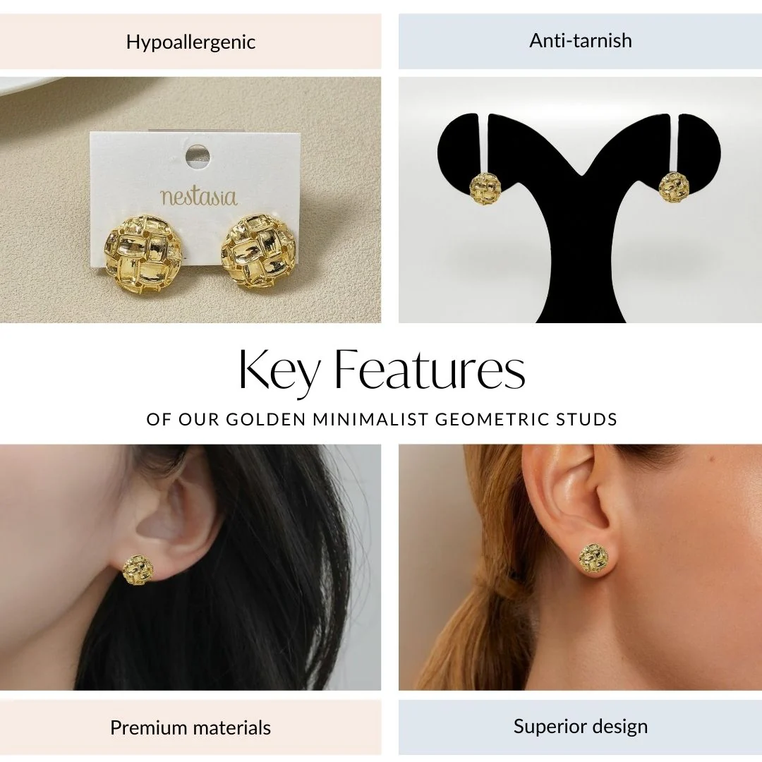 Golden Minimalist Geometric Studs - Image 4