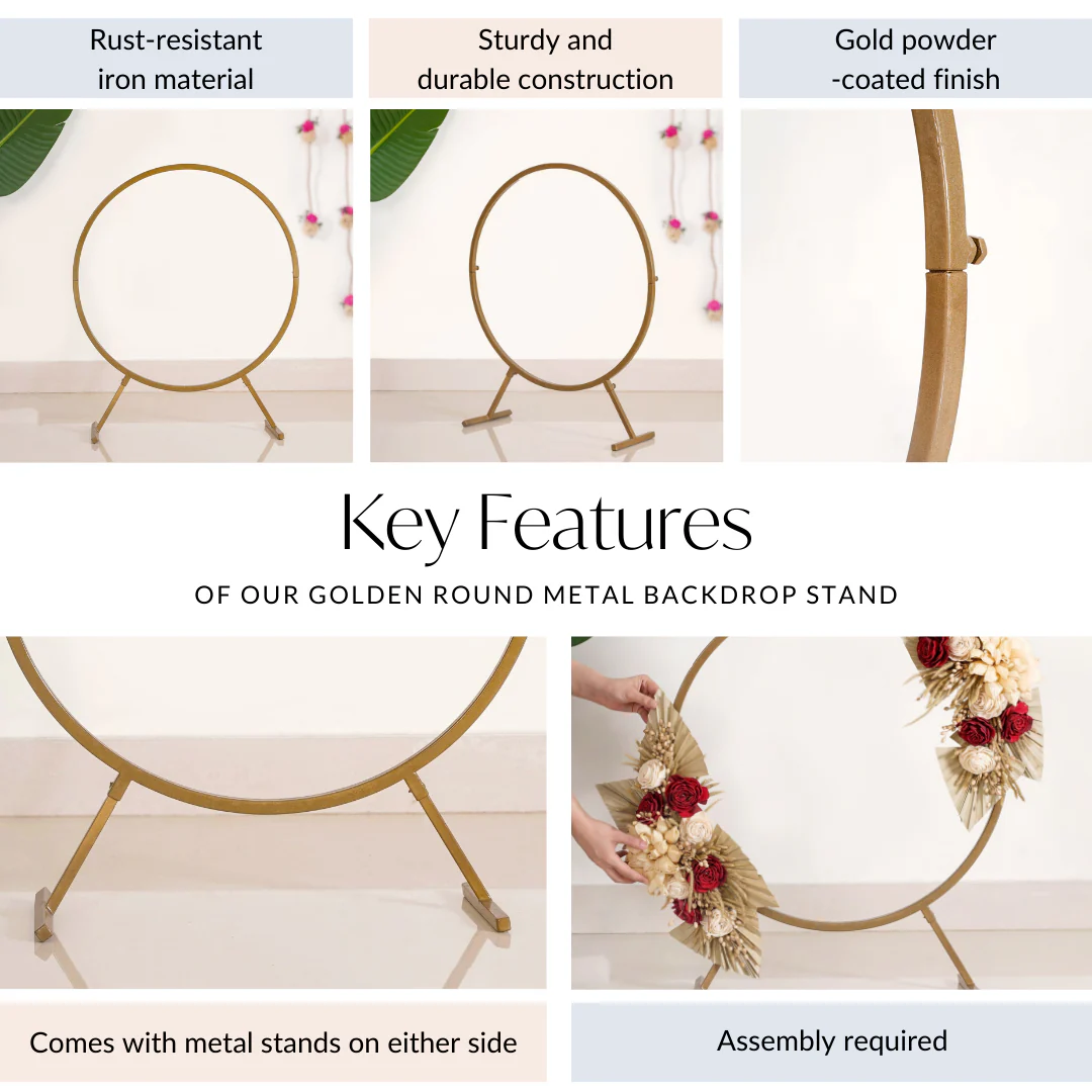 Golden Round Metal Backdrop Stand 34 Inch - Image 5
