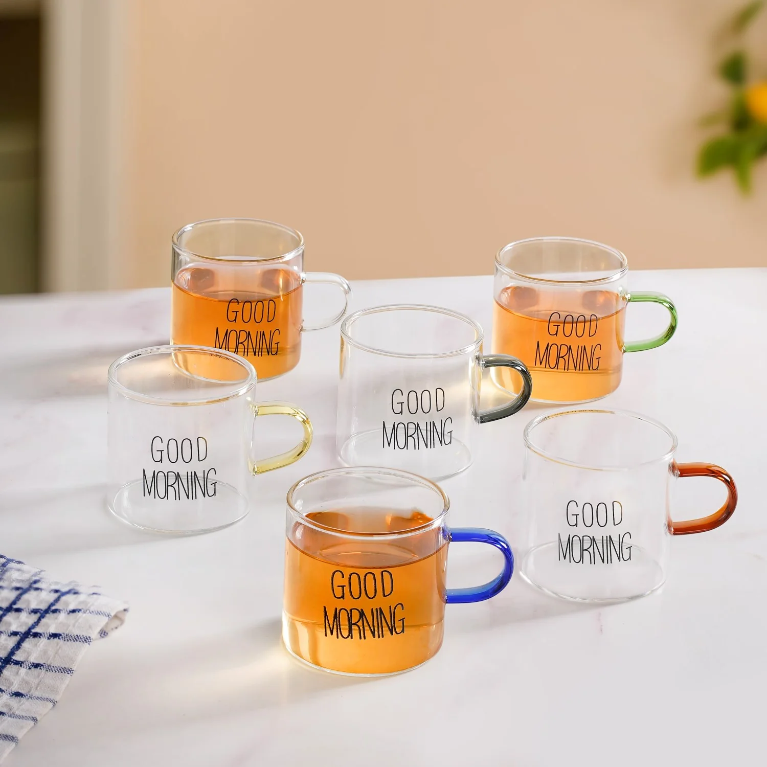Good Morning Assorted Multicolour Handle Tea Cups Set Of 6 130ml