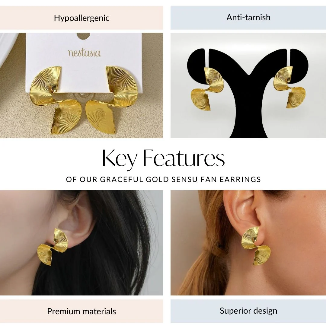 Graceful Gold Sensu Fan Earrings - Image 4