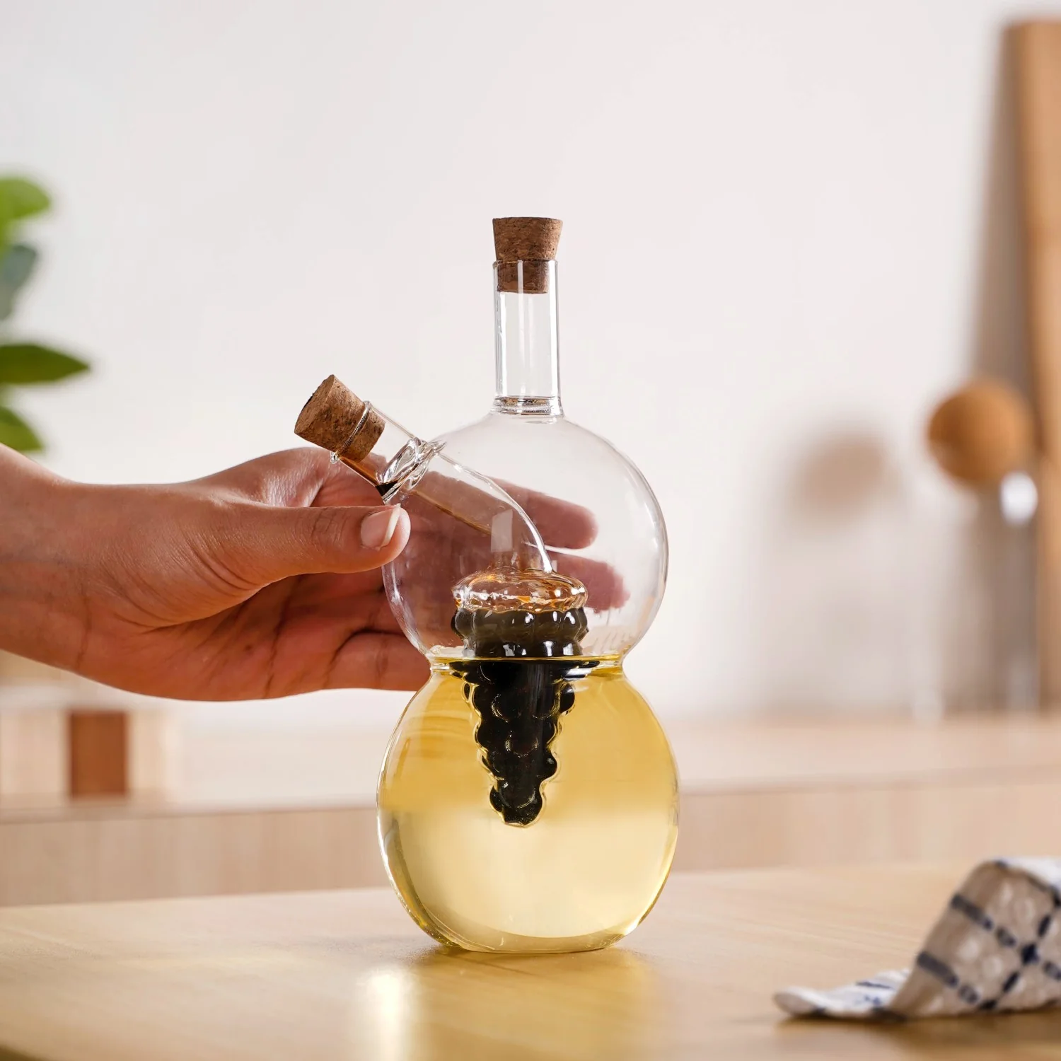 Grape Sculpture Glass Cruet For Olive Oil With Italian Seasoning - Image 2