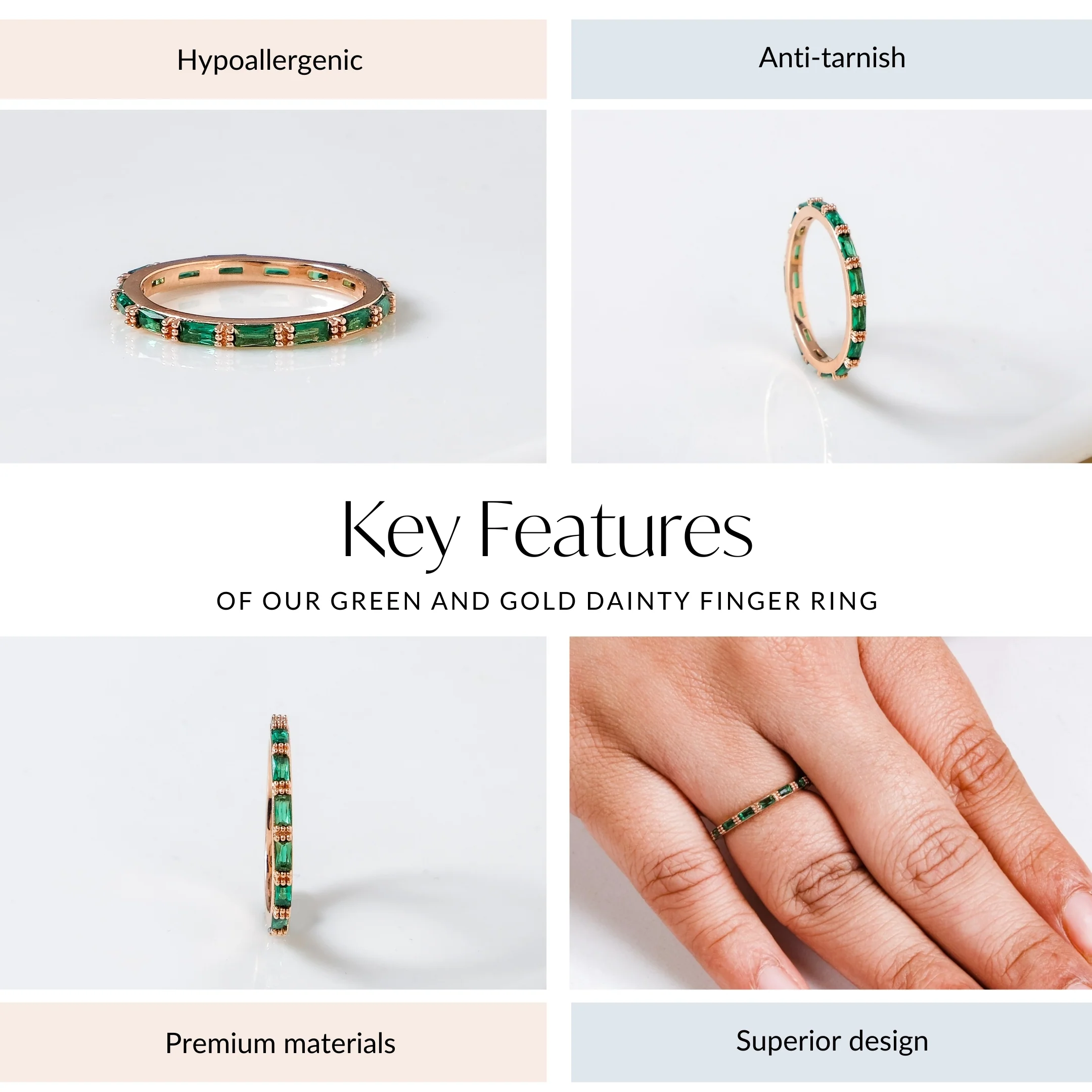 Green And Gold Dainty Finger Ring - Image 4