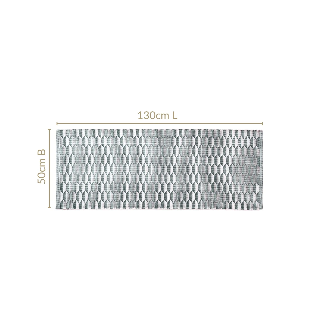 Green Boho White Floor Runner Cotton Mat 130x50cm - Image 2