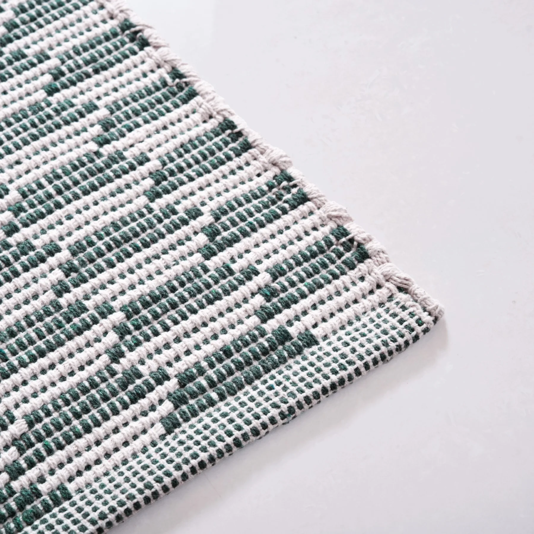 Green Boho White Floor Runner Cotton Mat 130x50cm - Image 6