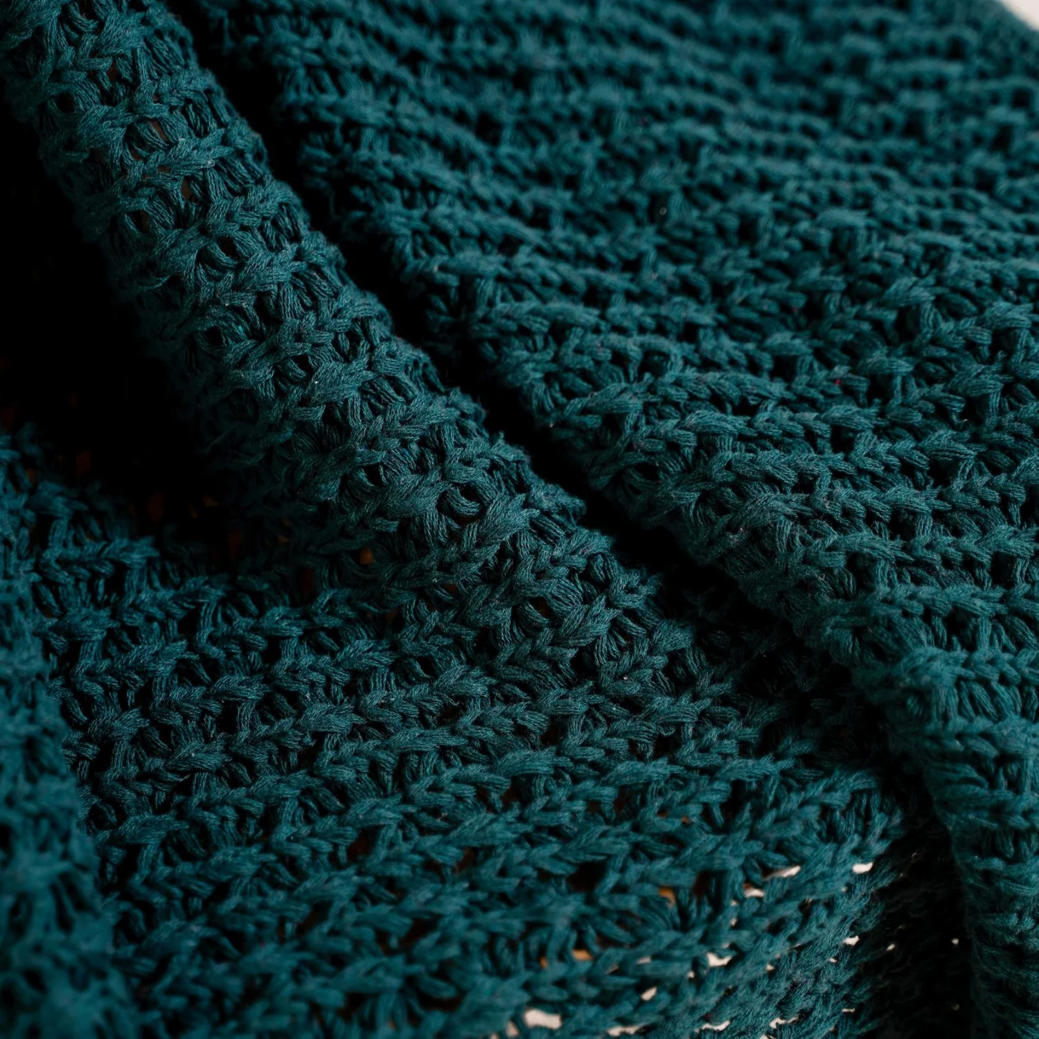 Green Cable Knitted Pure Cotton Soft Throw Blanket - Image 3