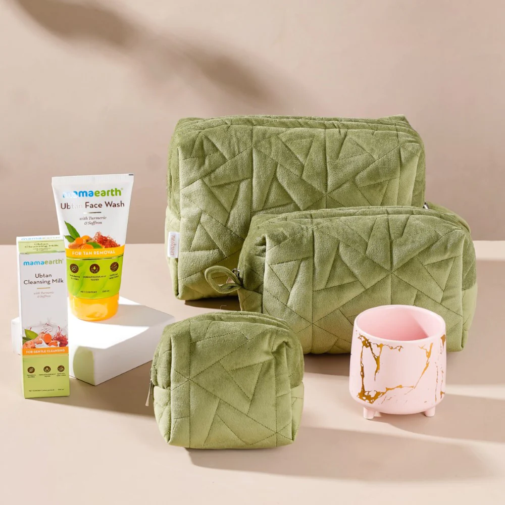 Green Cosmetic Bag And Organizer Gift Hamper Set Of 4 - Image 3