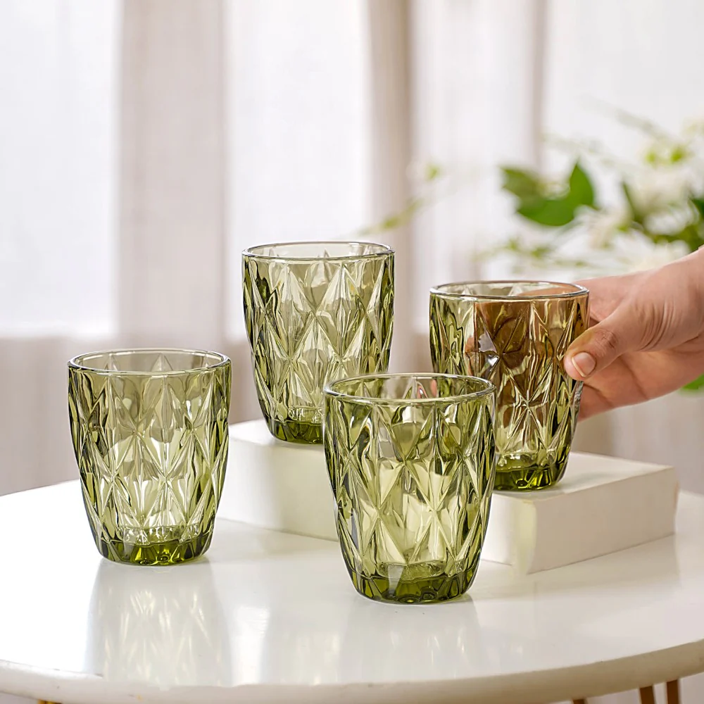 Green Embossed Drinkware Set of 4 - Image 11