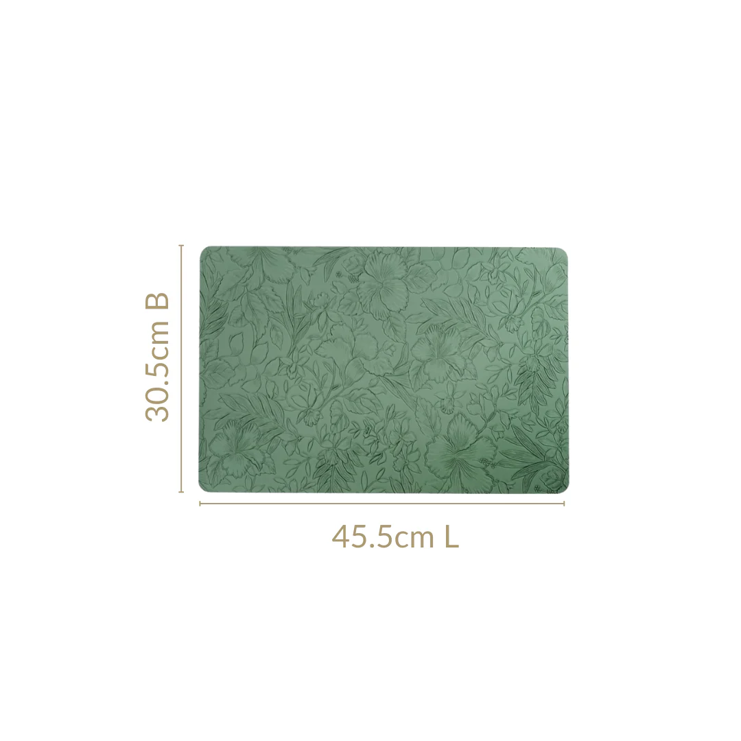 Green Embossed Hibiscus Rectangular Placemats Set Of 6 - Image 4