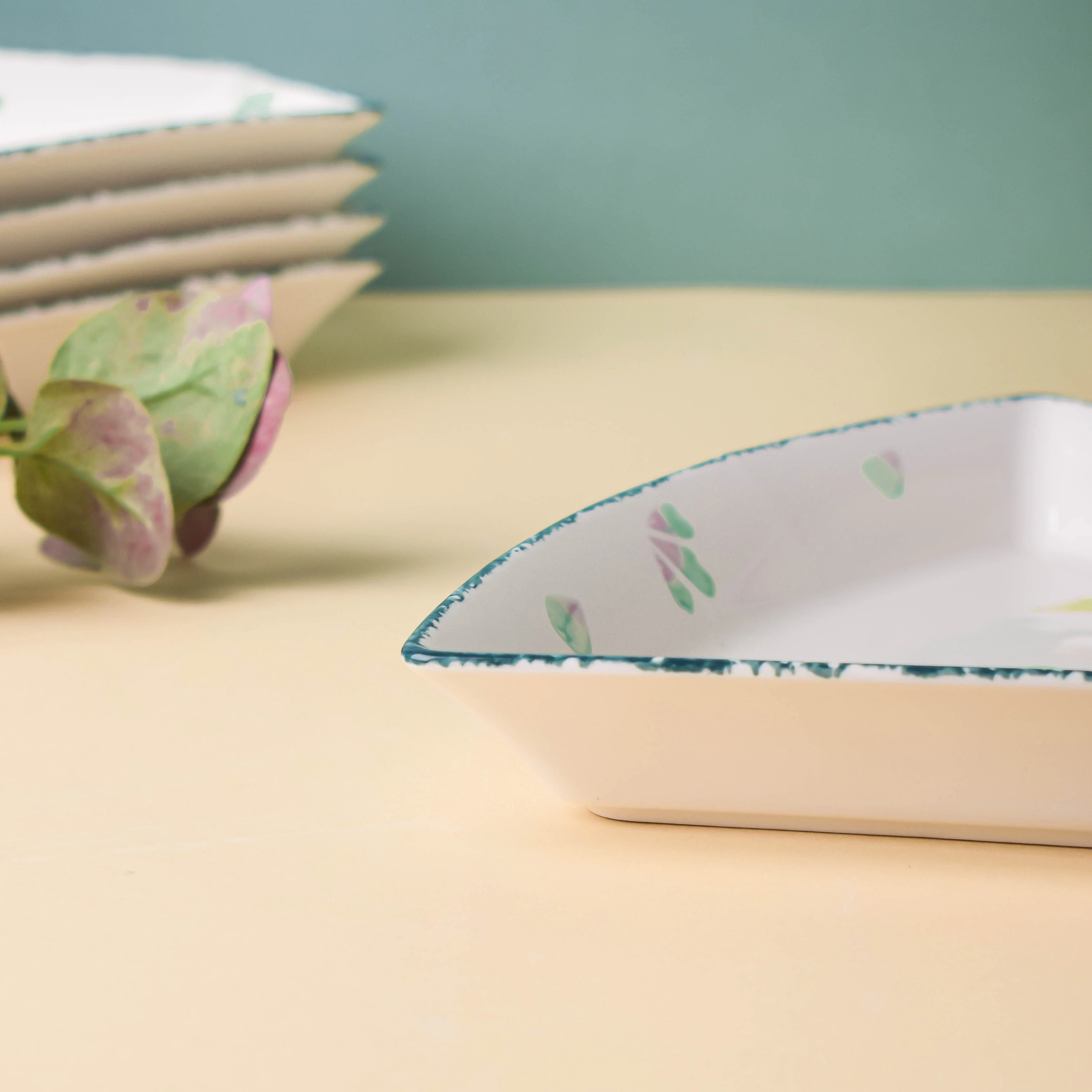Green Floral Snack Plates Set Of 8 - Image 9