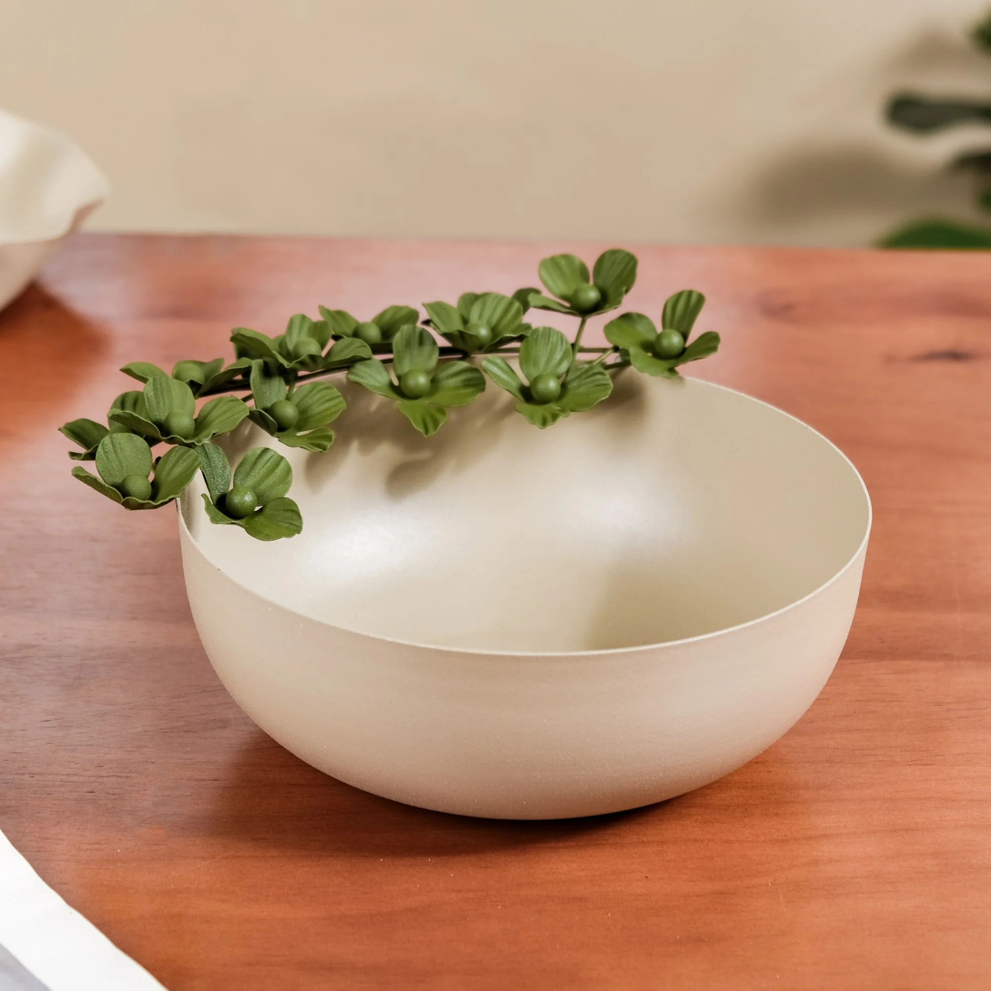 Green Garden Decorative Bowl With Metal Flowers 9 Inch - Image 7