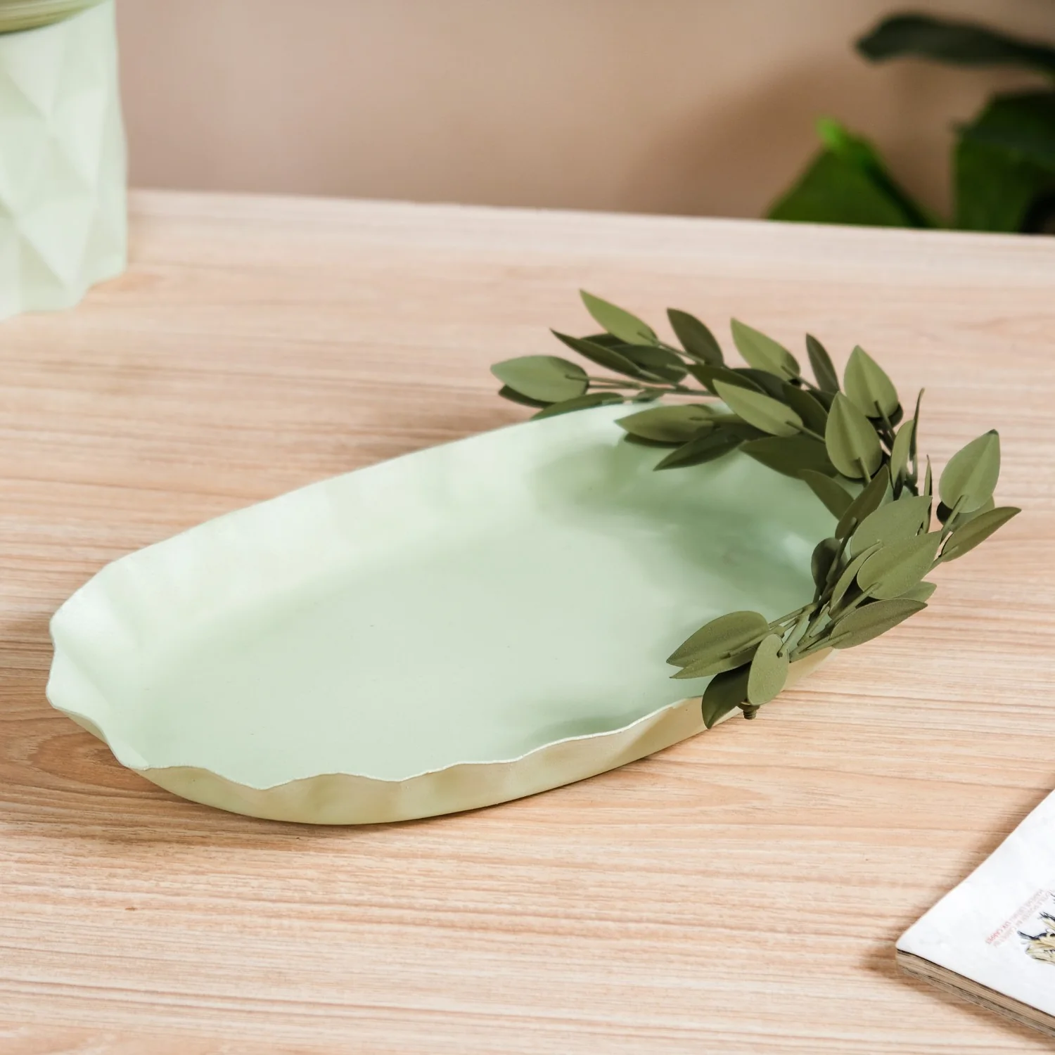 Green Garden Decorative Metal Tray 14x8 Inch - Image 3