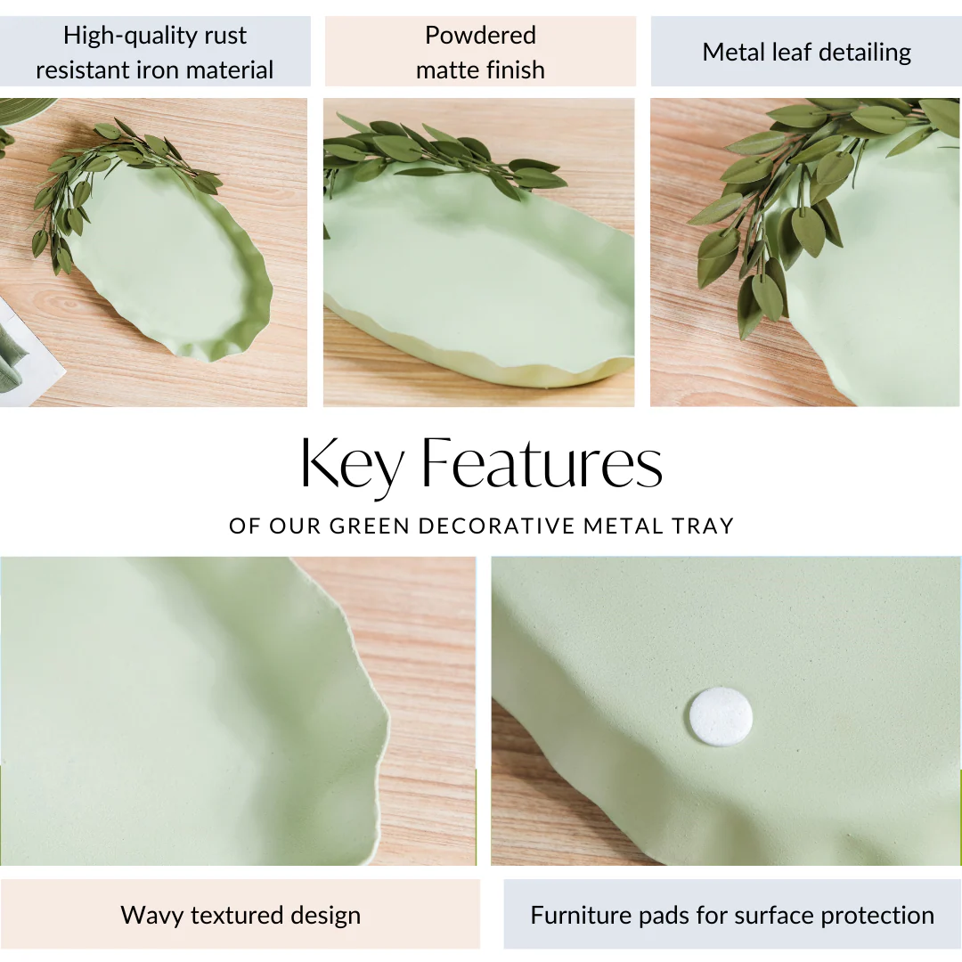 Green Garden Decorative Metal Tray 14x8 Inch - Image 4