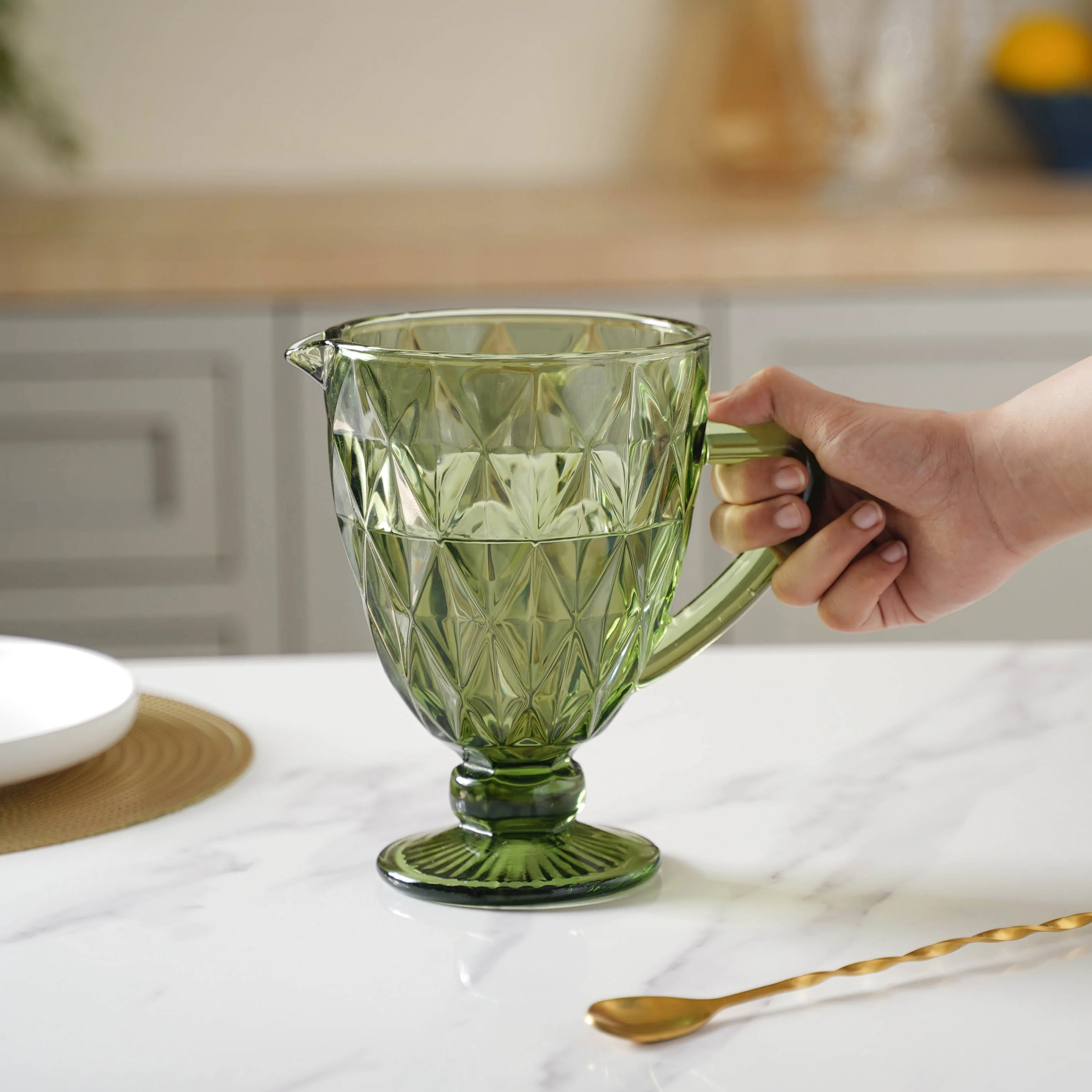Green Glass Juice Jug - Image 2