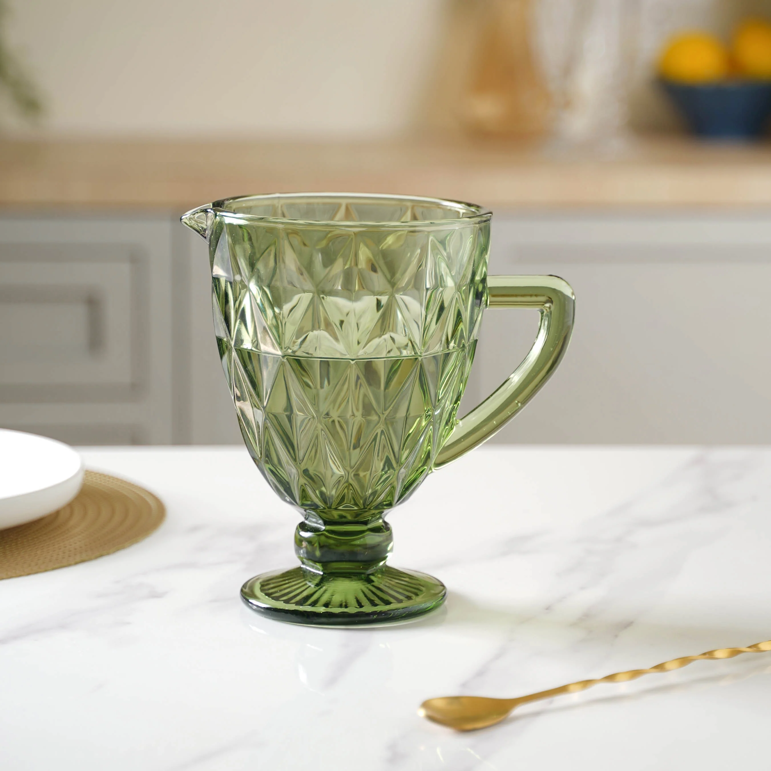 Green Glass Juice Jug - Image 3