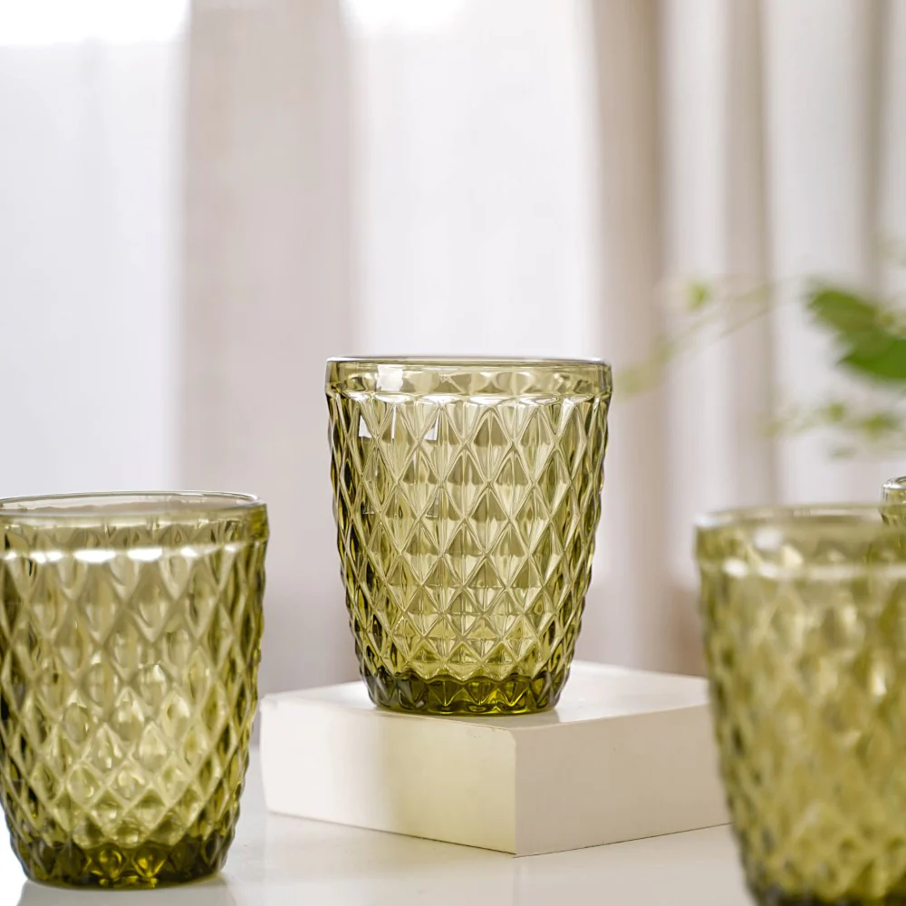 Green Glass Water Cup Set of 4 - Image 5