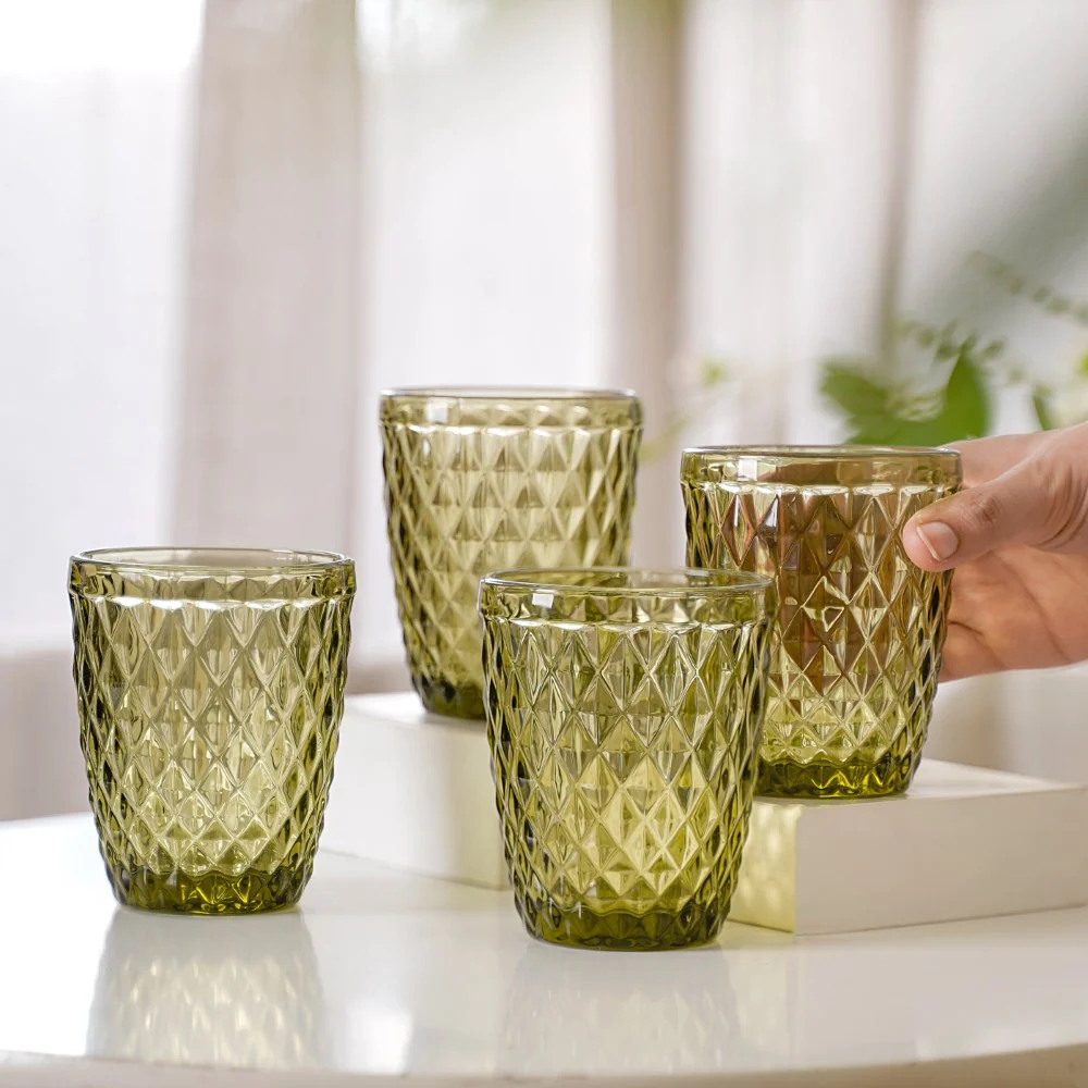 Green Glass Water Cup Set of 4 - Image 8