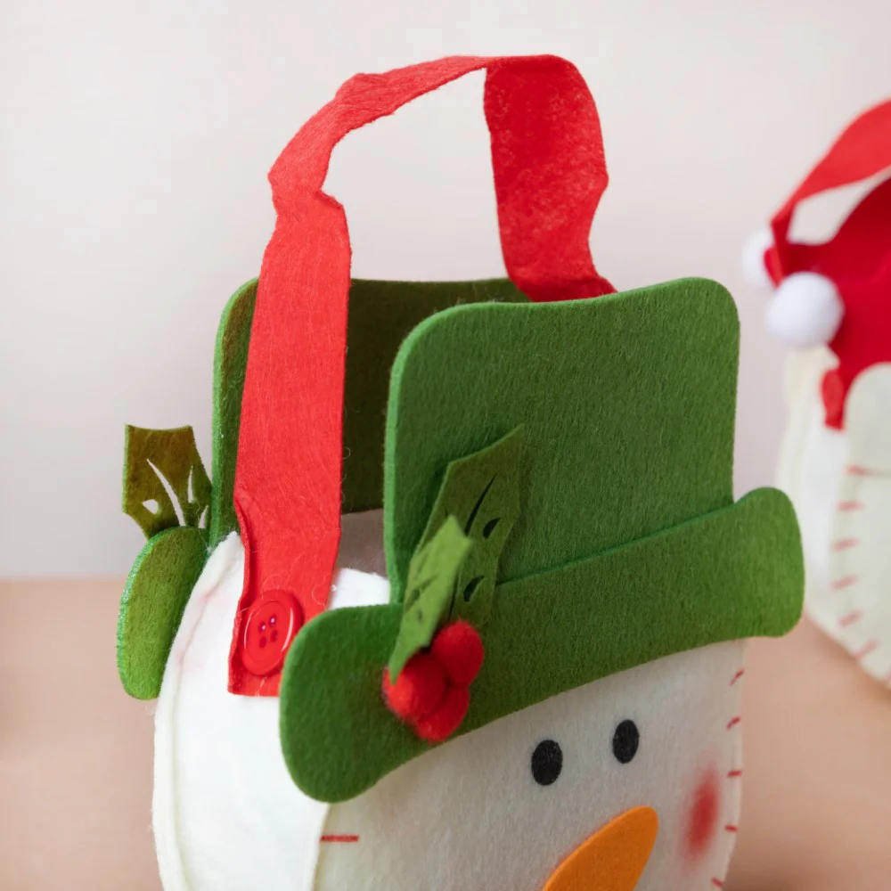 Green Hat Snowman Christmas Gift Bag 8 Inch - Image 3