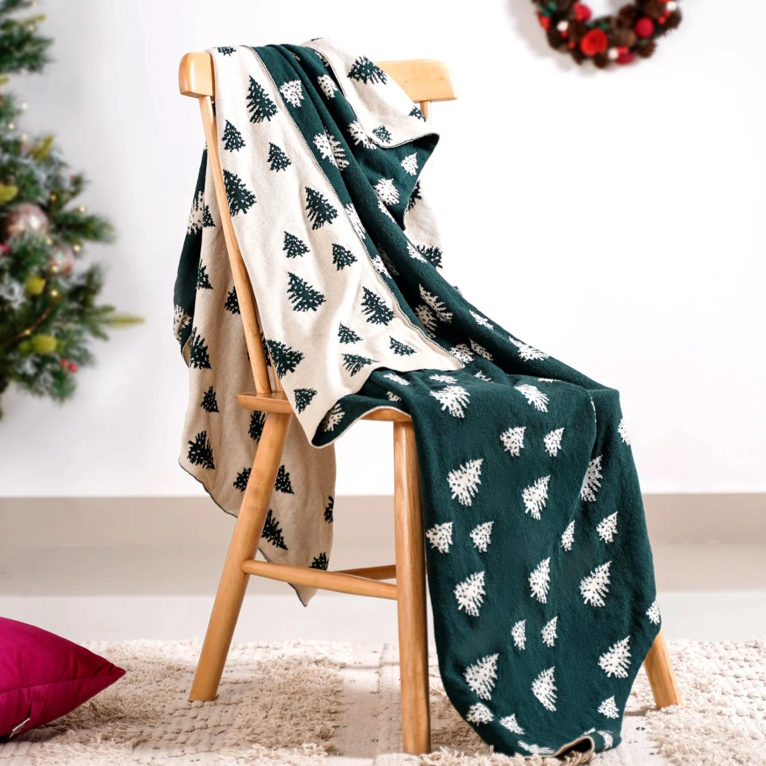 Green Reversible Christmas Tree Throw Blanket - Image 8