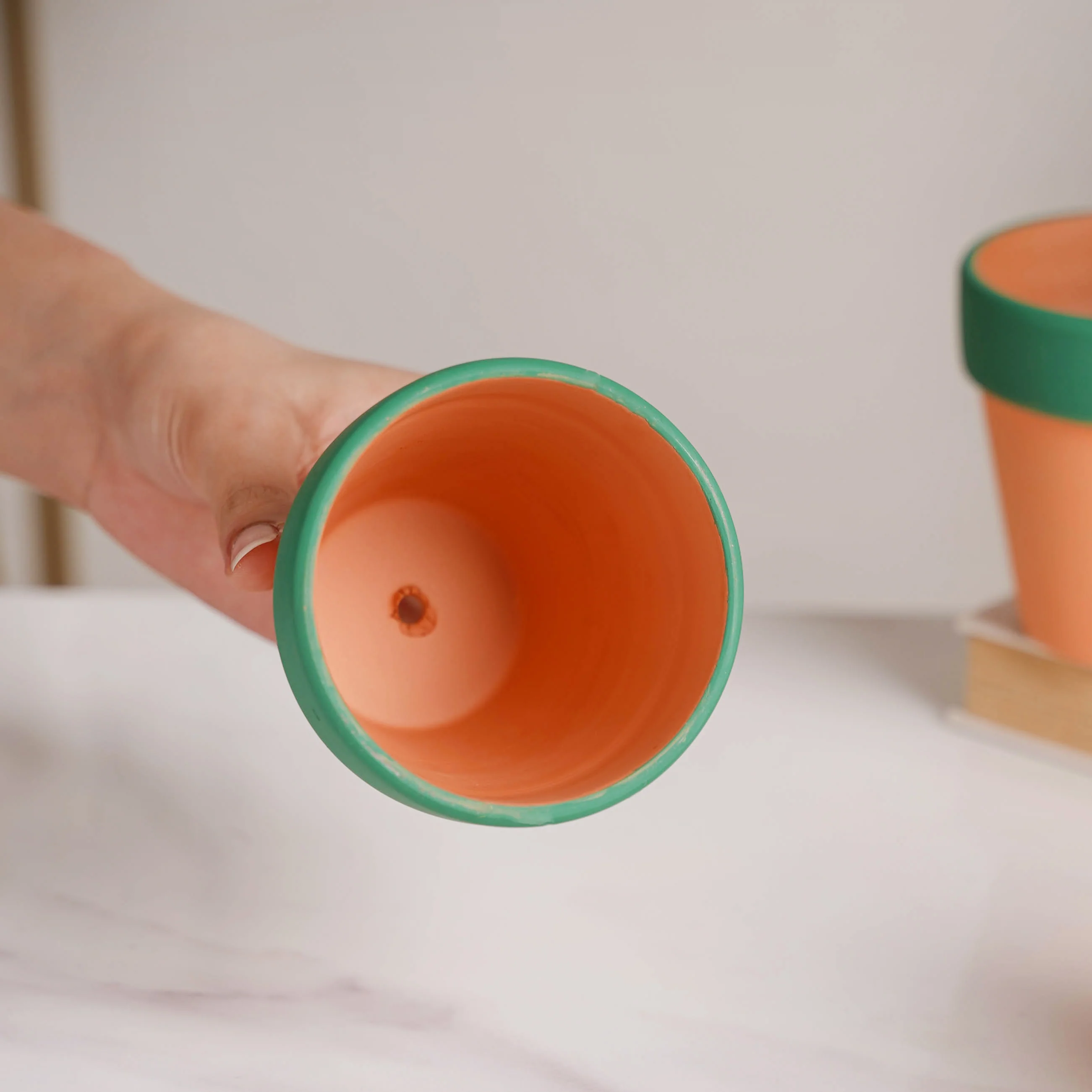 Green Rim Orange Clay Pot Set Of 4 - Image 5
