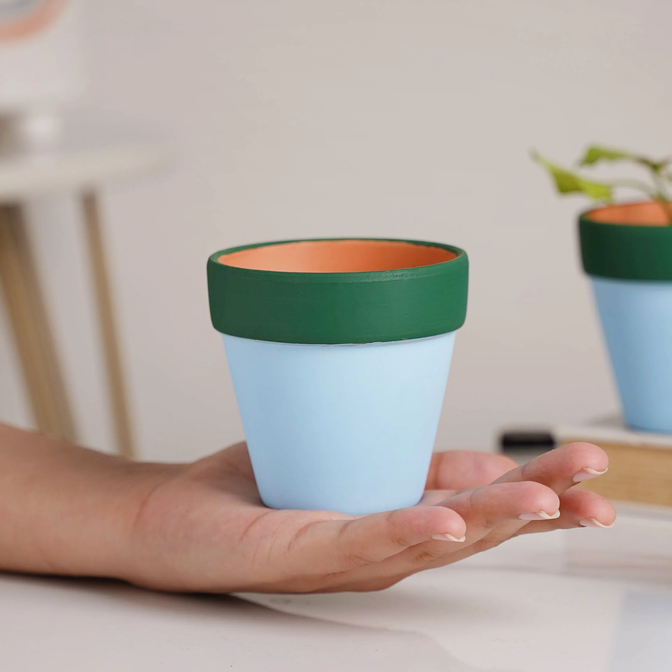 Green Rim Sky Blue Mini Pot Set Of 4 - Image 4