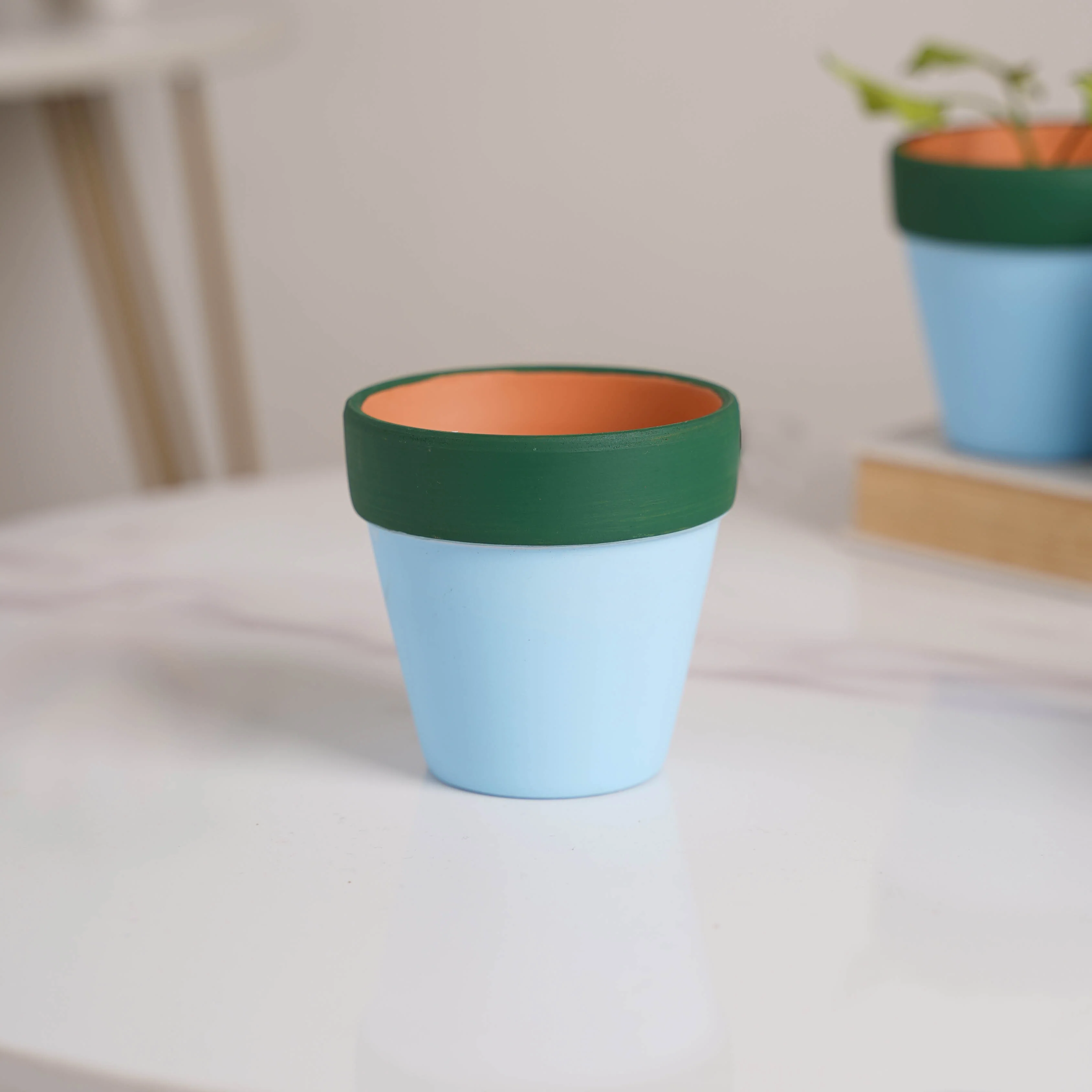 Green Rim Sky Blue Mini Pot Set Of 4 - Image 7