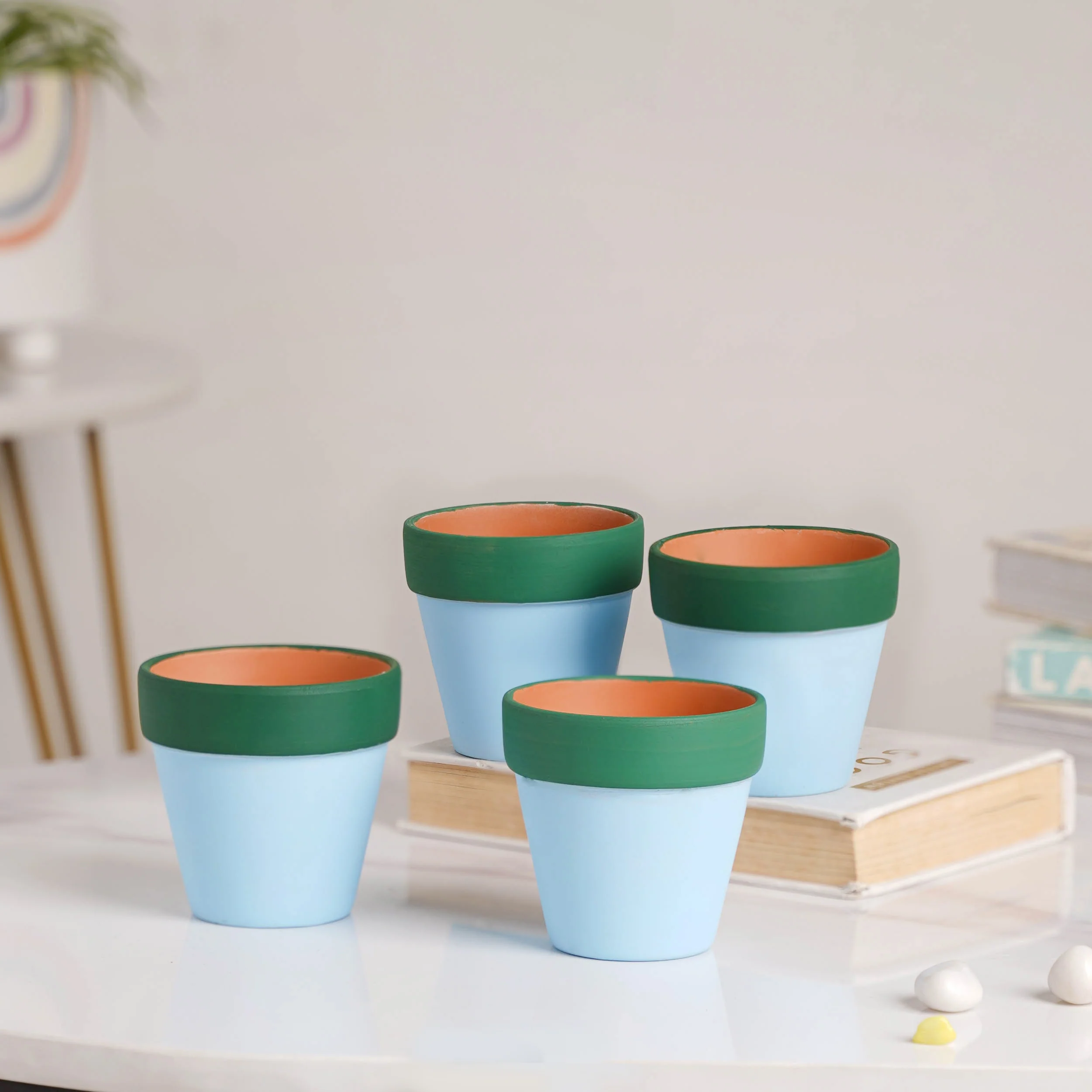 Green Rim Sky Blue Mini Pot Set Of 4 - Image 9