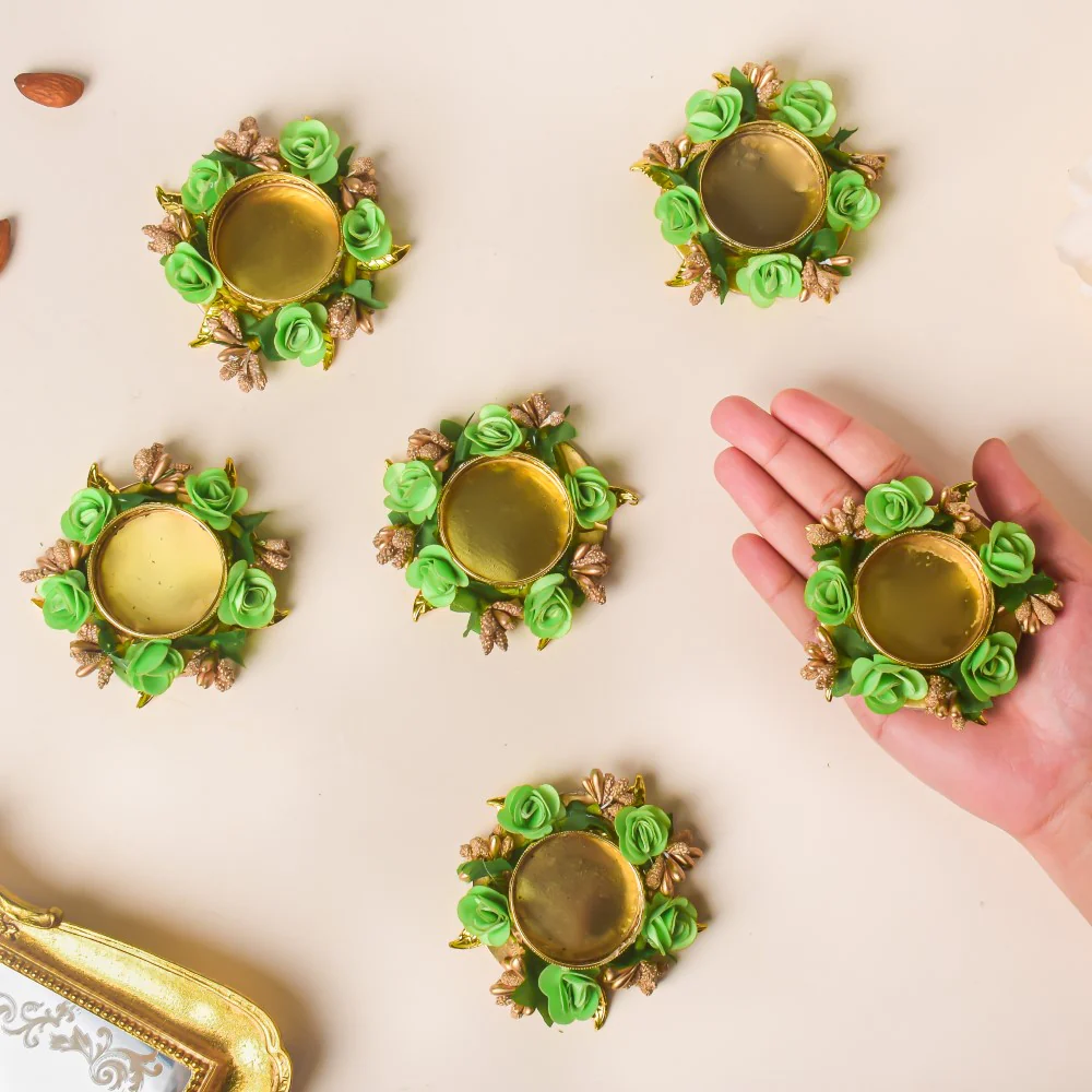 Green Rose Tea Light Holder Set Of 6 - Image 4